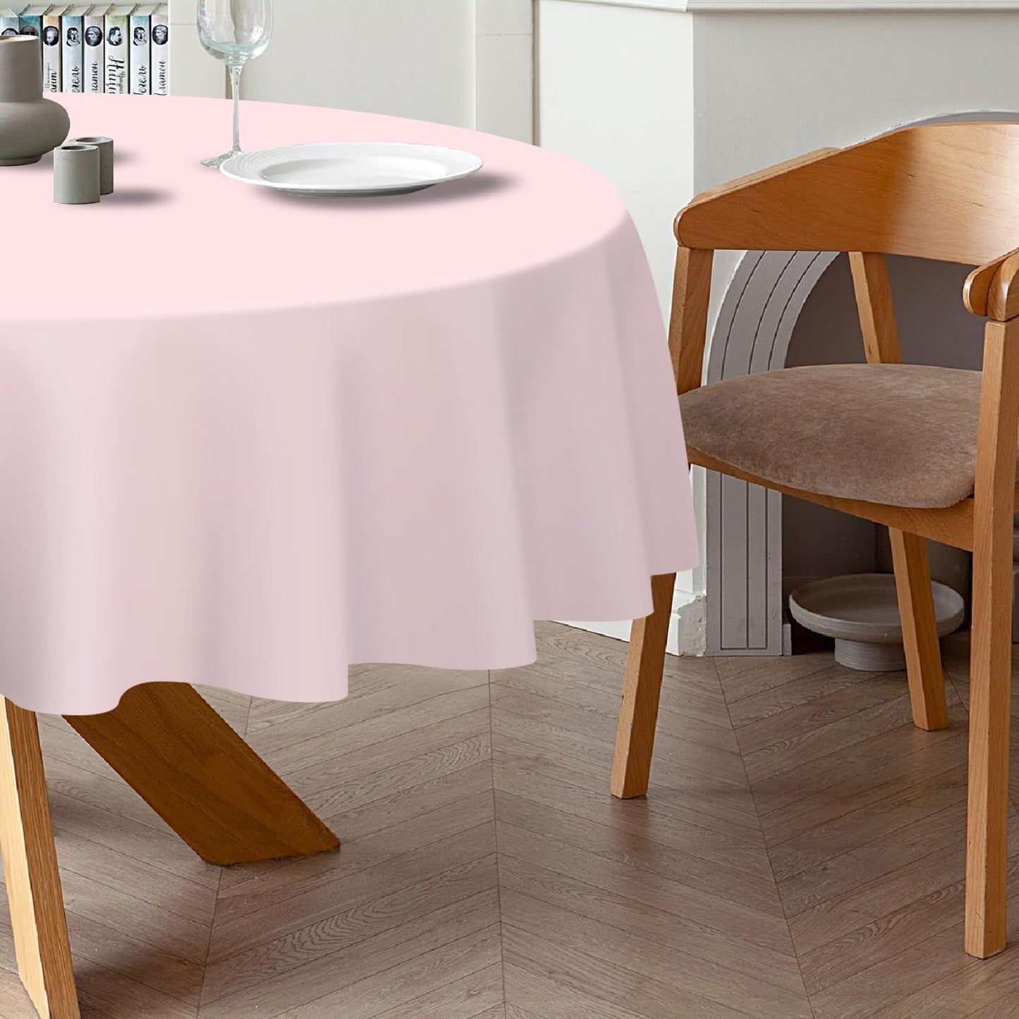 Pink round Tablecloth 2 Pack, 84 Inch Plastic Table Cloth Disposable for Parties