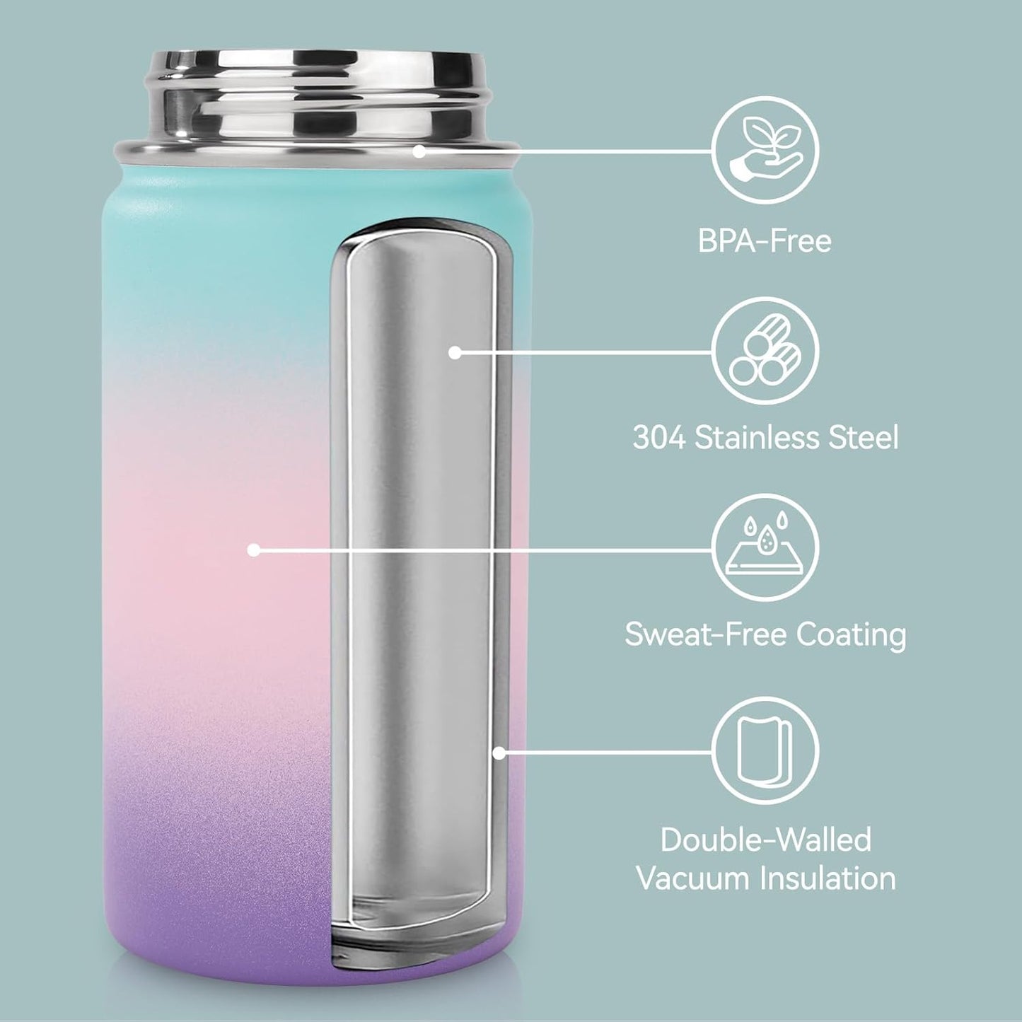 Toddler Water Bottle, 12 Oz Kids Water Bottle for School with Straws Lids, 304 Stainless Steel Vacuum Thermos Insulated Bottle, Bpa-Free, Aurora
