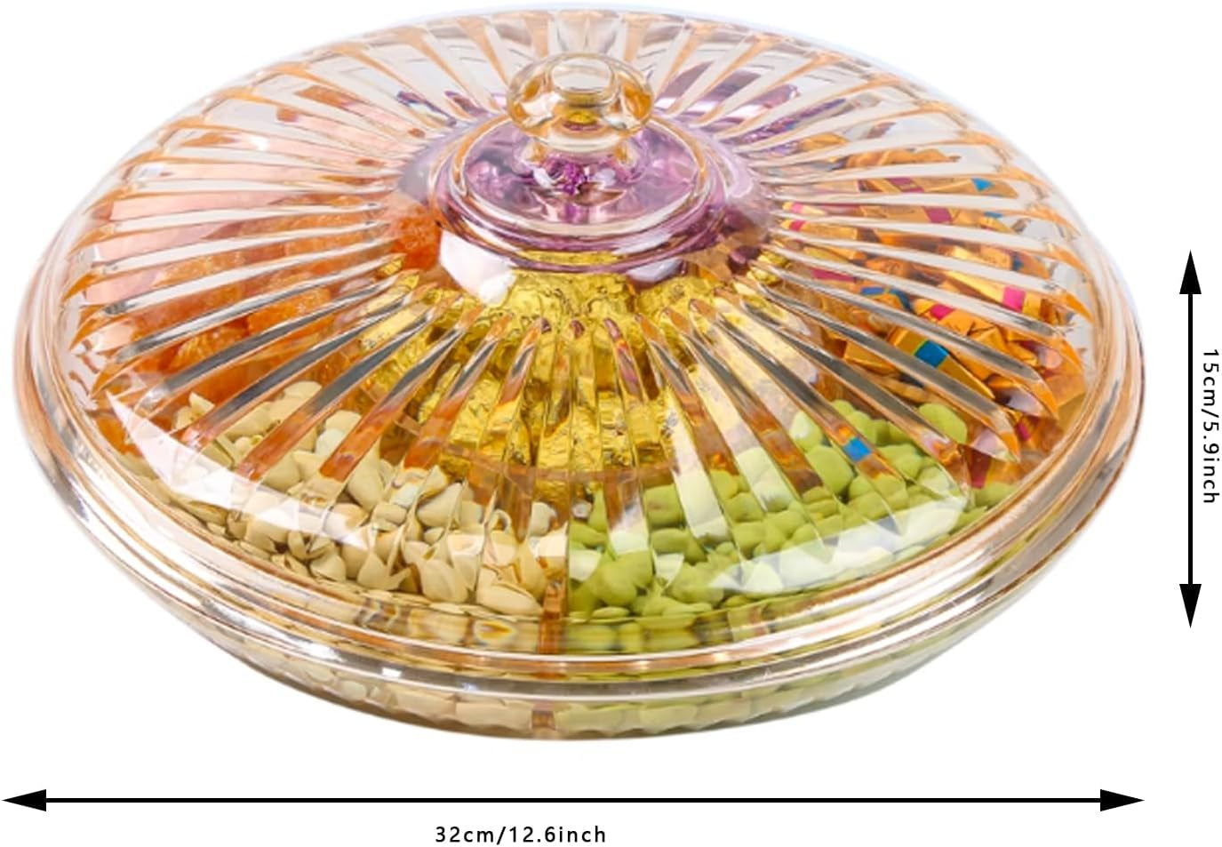 Creative Acrylic Multifunctional Party Snack Tray with Lid,Serving Dishes for Dried Fruits Nuts Candies Fruits,6-Compartment (Amber)
