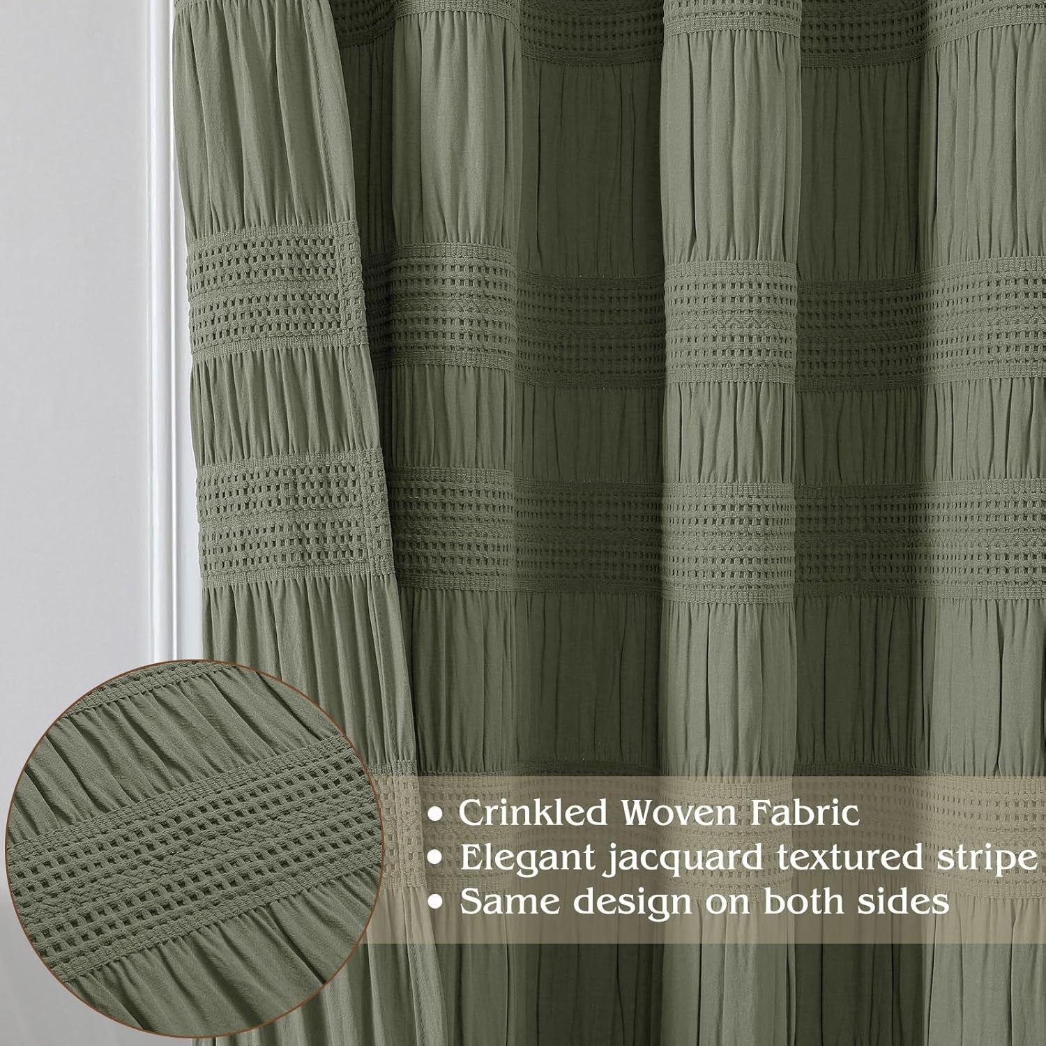 Sage Green Shower Curtain, Farmhouse Rustic Striped Textured Fabirc Stall Shower Curtain for Bathroom Narrow Stall Size, Hotel Style, Machine Washable, Sage Green, 36X72