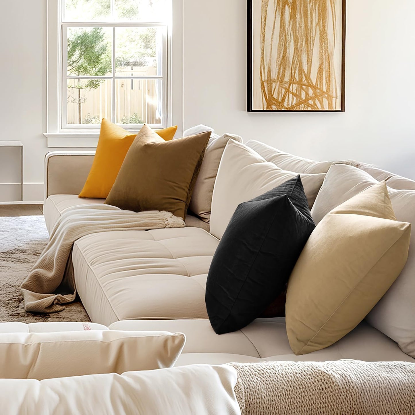 Velvet Throw Pillow Covers 18x18 Inches, Set of 2 - Black, Luxuriously Soft Decorative Cushion Cases for Modern Home Decor, Ideal for Sofa, Couch, Bed, and Chair with Invisible Zipper