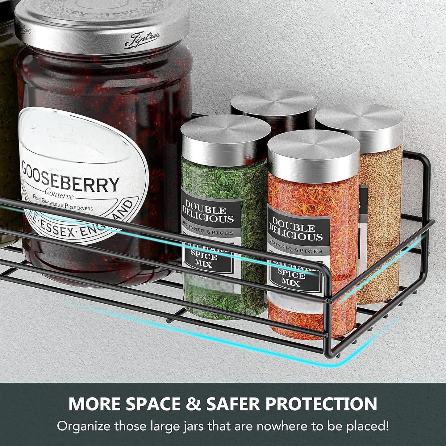 Spice Rack Organizer Wall Mount (6Pack), Hanging Black Spice Pantry Organization Storage Shelf, Farmhouse Seasoning Organizer, Flexible Wall Shelves, Kitchen Essentials Home Decor