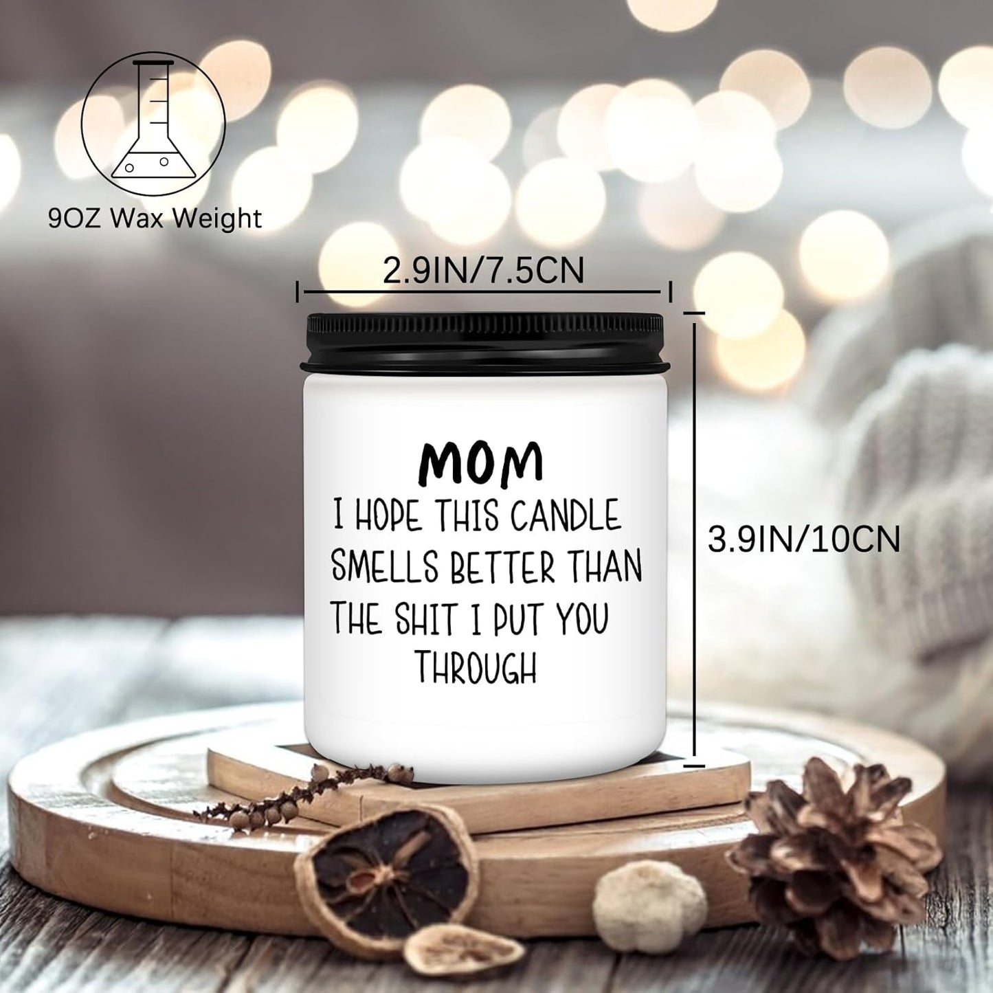 Mothers Day Gifts from Daughter Son,Birthday Gifts for Mom, Her, Bonus Mom, Mother (Mom I Hope This Candle-White)