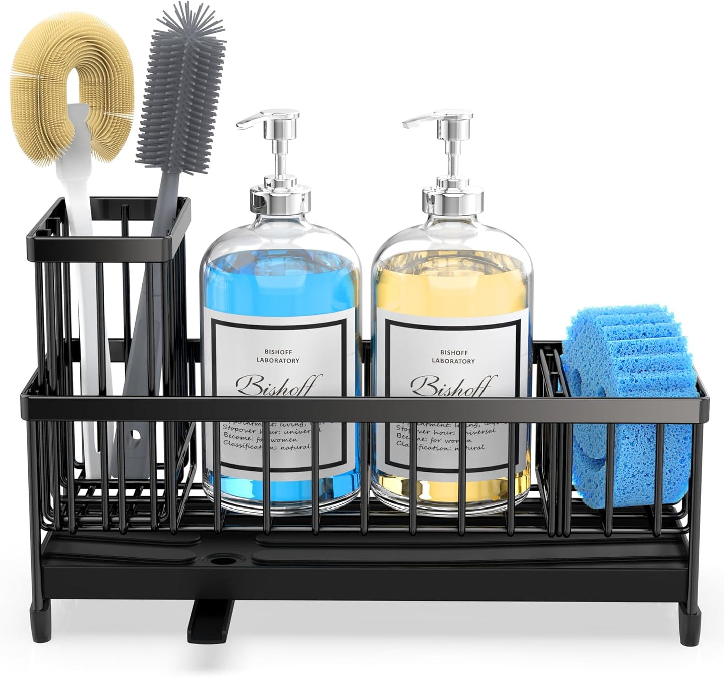 Extra Large Sponge Holder for Kitchen Sink Organizer Caddy, Dish Brush Scrubber Holder,Stainless Steel Sink Box Utensil Holder,Soap Dispenser Set Tray Counter Accessories & Storage Rack