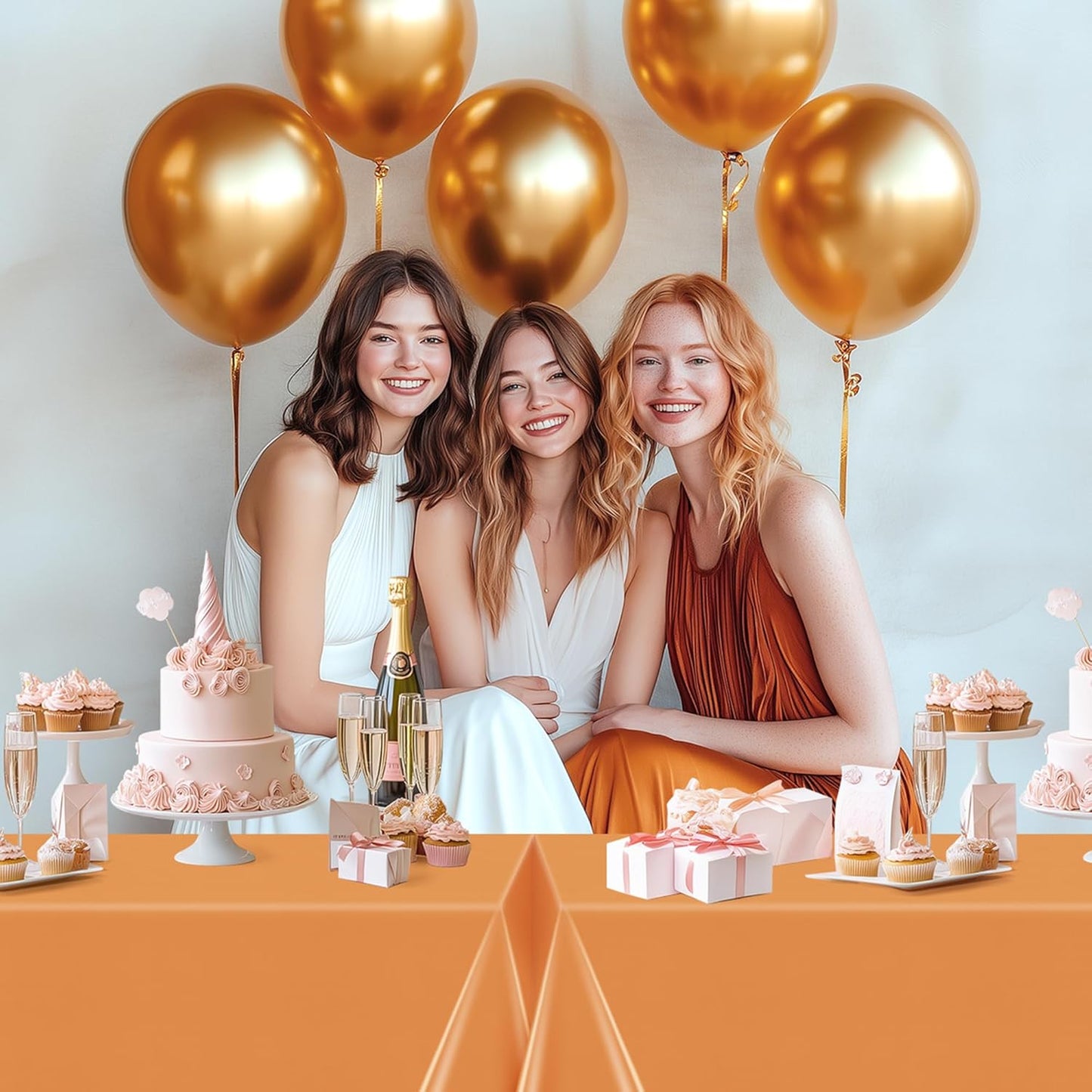 Set of 4 Orange Rectangular Tablecloths, 54x72 Inches, Waterproof and Spillproof Disposable Plastic Covers for Dining, Buffets, Picnics, and Outdoor Events