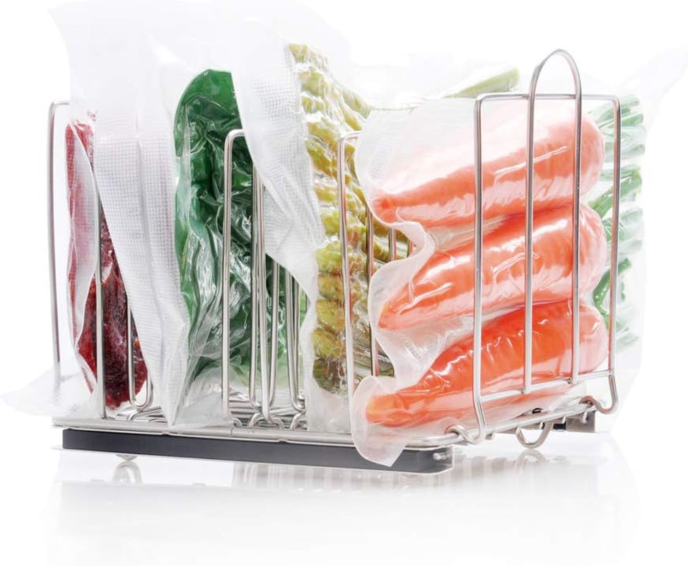 Weighted Sous Vide Rack Divider, Improved Vertical Mount Stops Wobbling, 5 Detachable Stainless Steel Dividers and 2 Built-In Holder Dividers