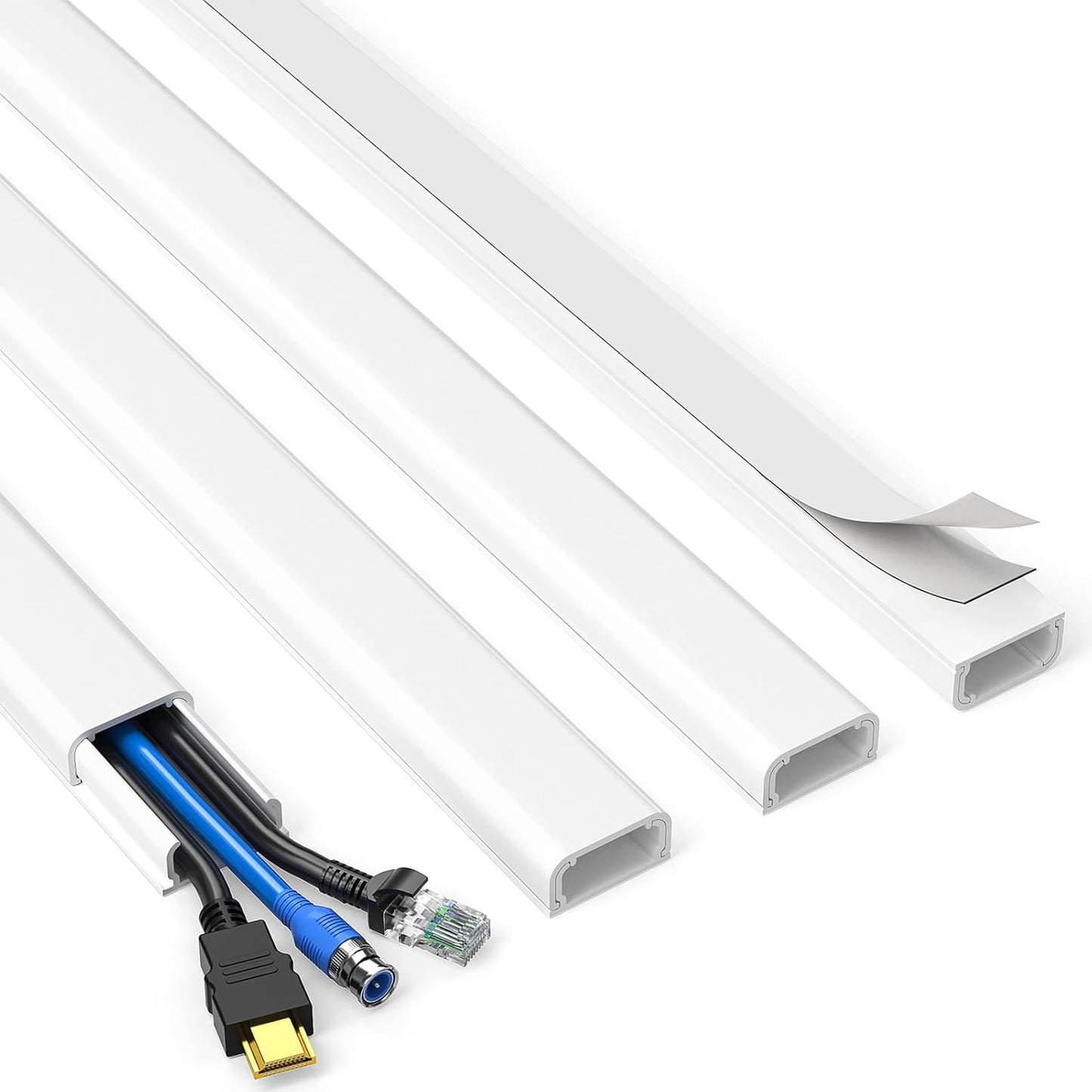TV Cord Hider, 62.8In Cable Hider, Cord Covers for Wires on Wall, Wire Covers for 2-3 Cords, Wire Hiders for TV on Wall, Easier Setup Cable Cover Management, 4X L15.7 W0.94 H0.47In, White