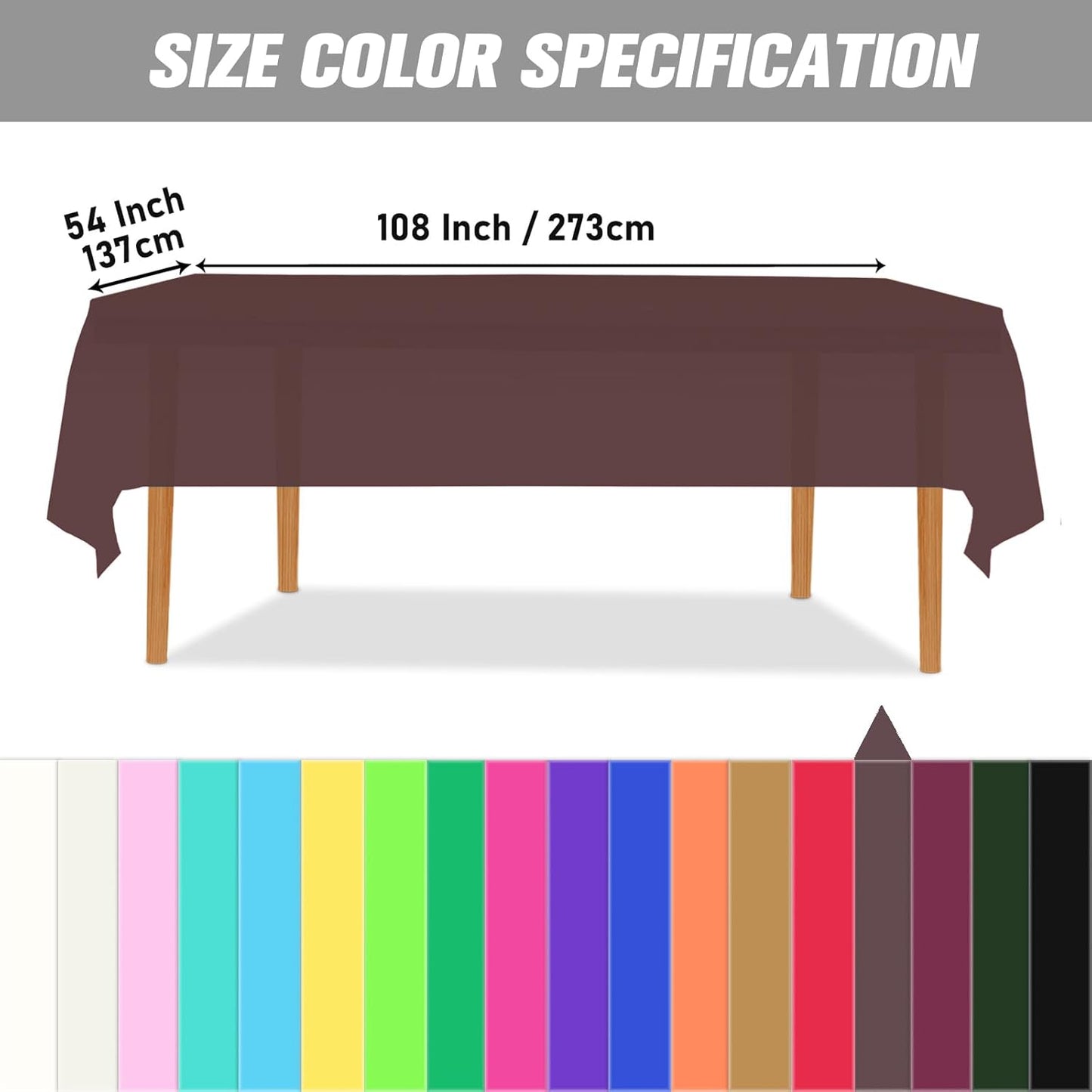 Dark Brown 3 Pack Premium Disposable Plastic Tablecloth for Parties 54 Inch X 108 Inch Rectangle Table Cover 6 to 9 Foot Tables for Birthdays Thanksgiving Weddings Christmas Anniversary Buffet Table