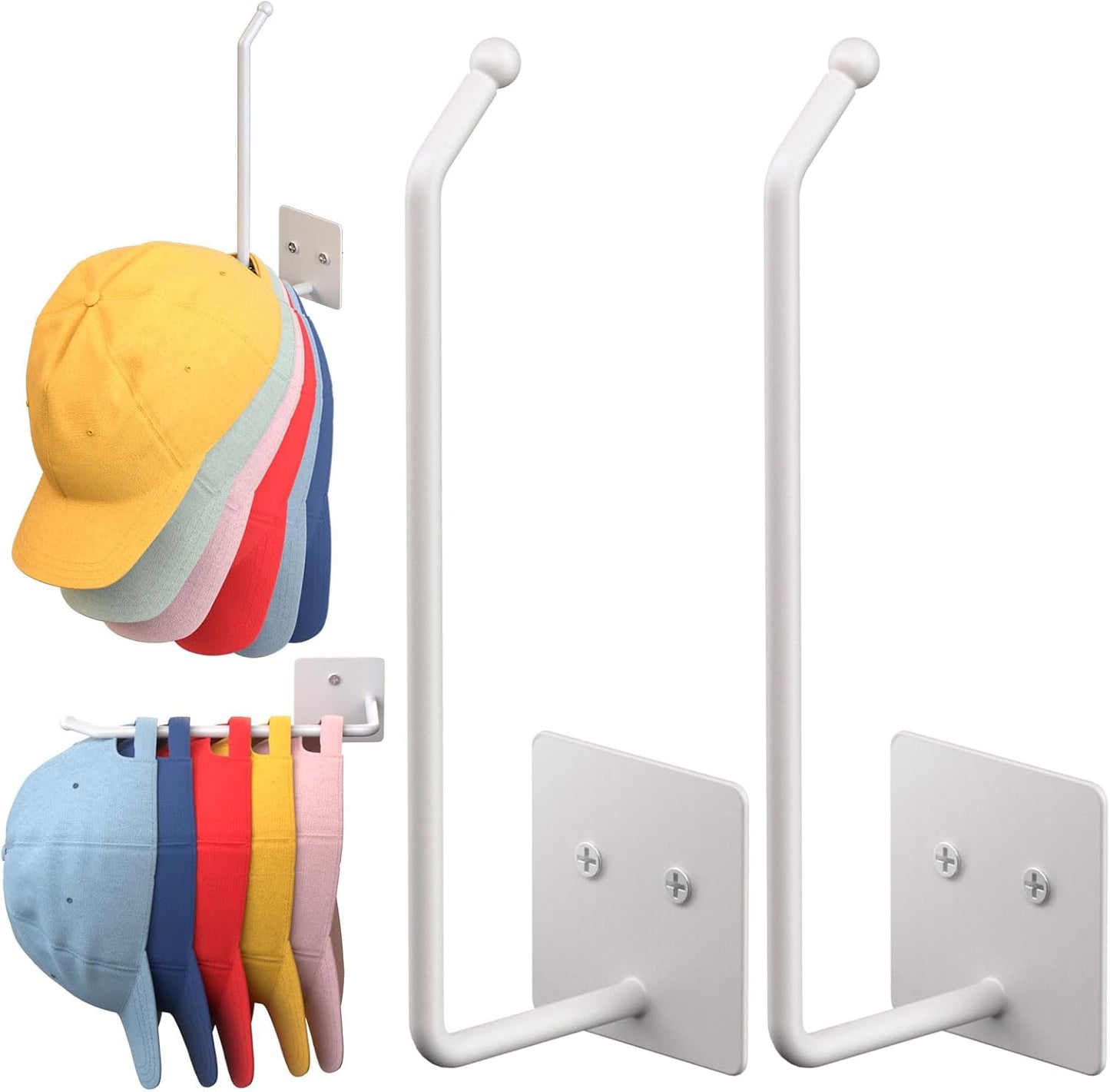 Bundle of  2 Pack Stainless Steel Hat Rack & 2 Pack Longer Metal Hat Rack