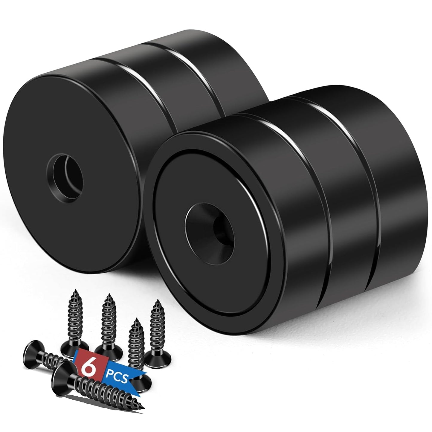 20Lbs Neodymium Magnets, 6Pack Strong Magnet, Cabinet Magnets with Screws, Rare Earth Magnet for Holding Tools, Door, Magnetic Cabinet Locks-Black, 0.63X0.19Inch