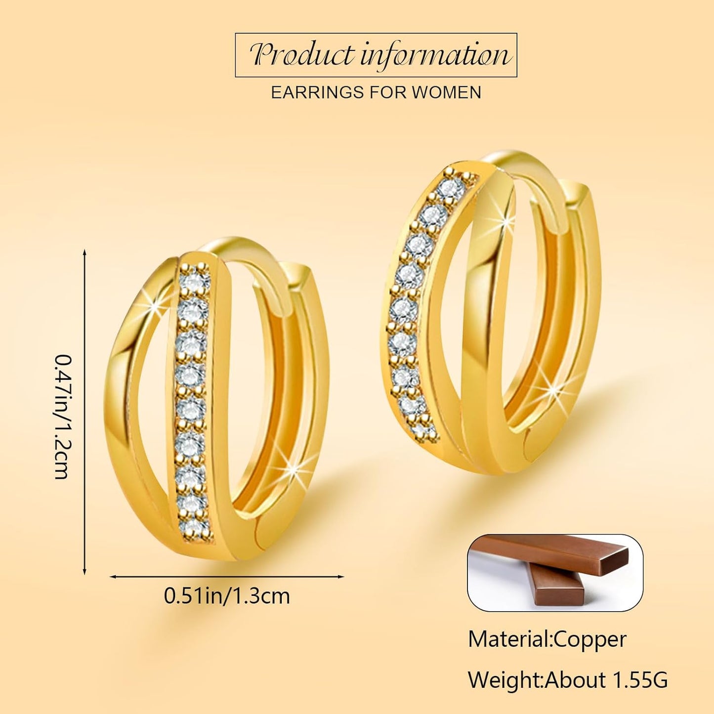 Small Huggie Hoop Earrings for Women, 14K Gold Plated Double Hoop Earrings, Cubic Zirconia Huggies Mini Hoop Earrings for Teen Girls