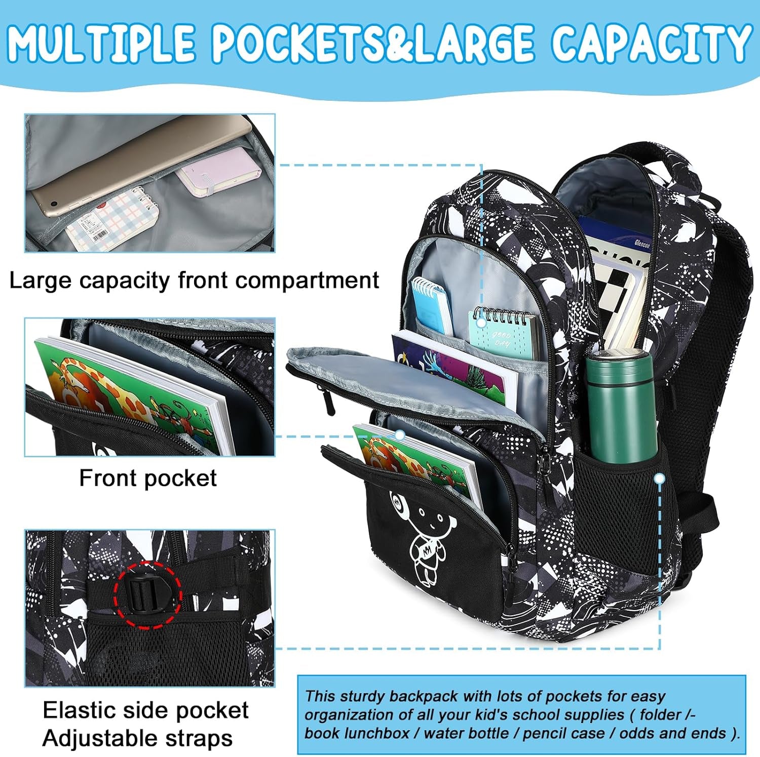 School Backpack for Boys Kids Teens 15″ Laptop Bookbag with Lunch Bag Pencil Case Elementary Middle School Daypack