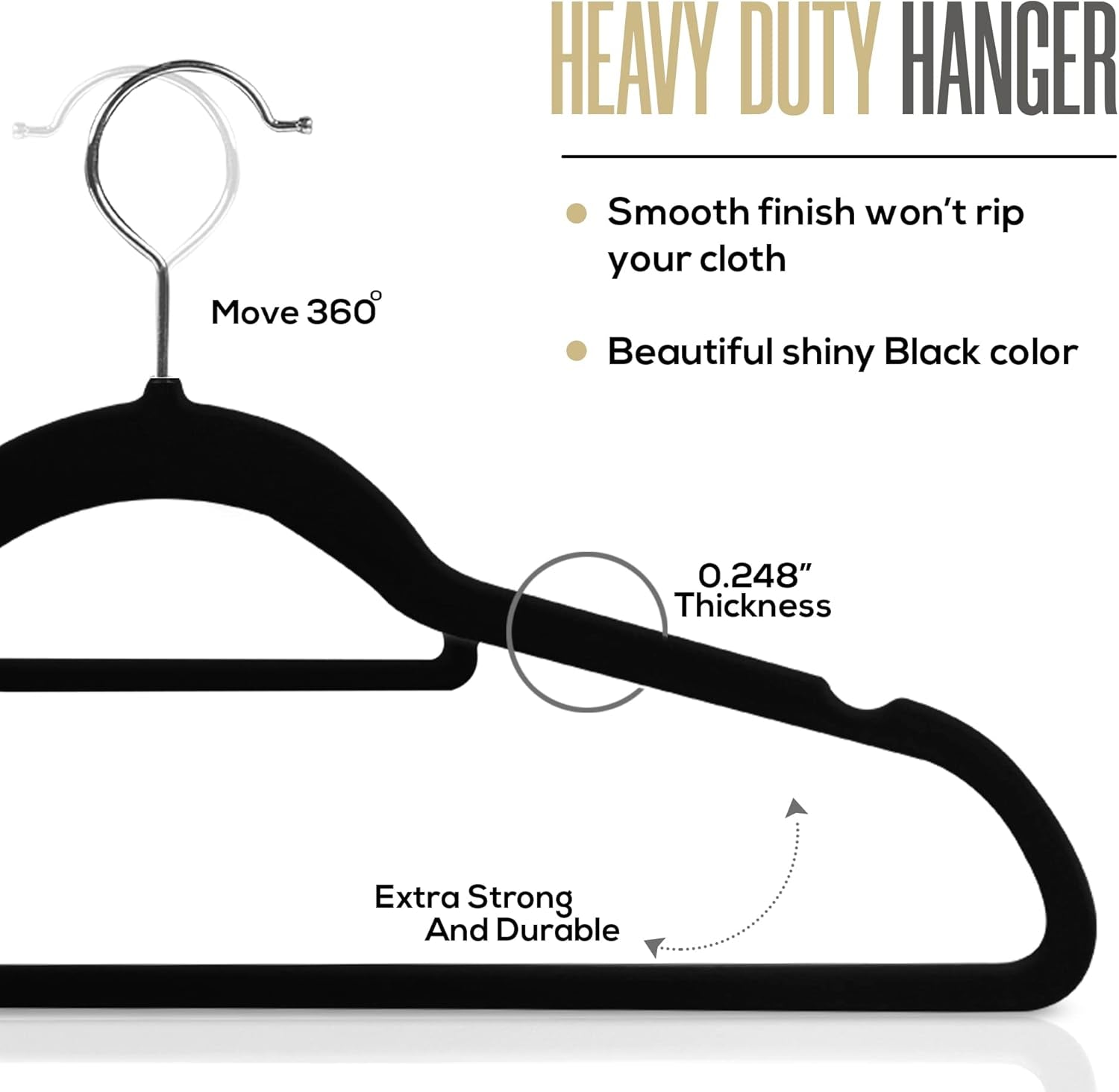 Premium Velvet Hangers 50 Pack - Non-Slip Clothes Hanger with Tie Bar - Black Hangers with 360 Degree Rotatable Hook - Heavy Duty Coat Hanger