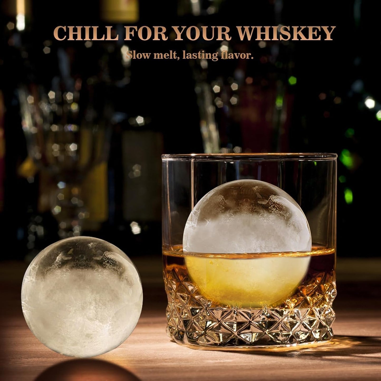 Whiskey Ice Ball Maker with Lid and Bin, 1.9" round Ice Cube Trays for Freezer, Large Sphere Whisky Ices Cubes Tray Circle with Bucket&Tong, Cocktail Bourbon Brandy Scotch(Black-6 Balls*2 Pack)