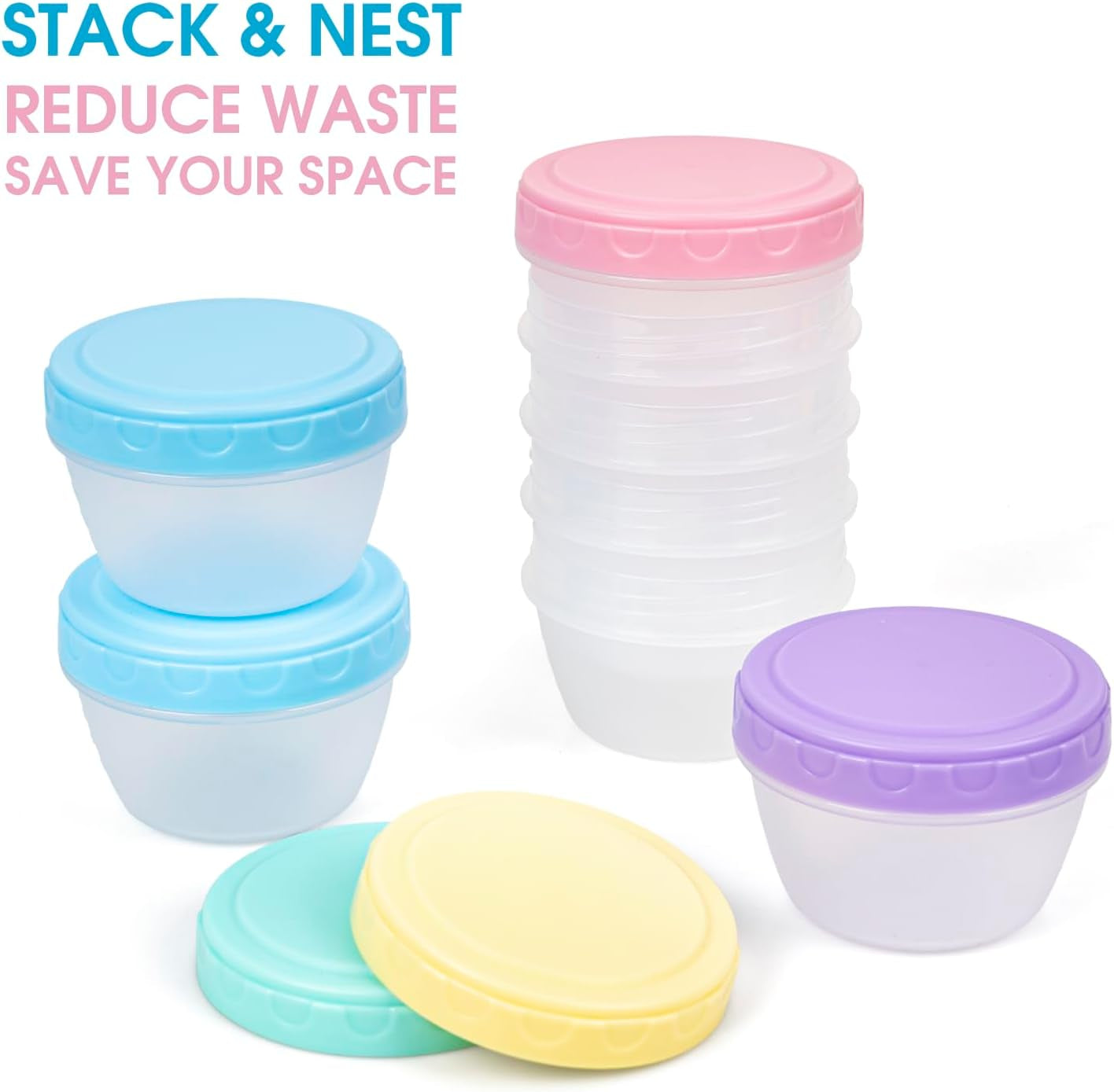 Small Food Containers with Lids for Baby Toddler 4 Oz, 15 Pack Easy Open Ultra Thick Reusable Plastic Freezer Kids Food Storage Box for Snack Lunch Daycare School, Measuring, Dishwasher Safe, BPA Free