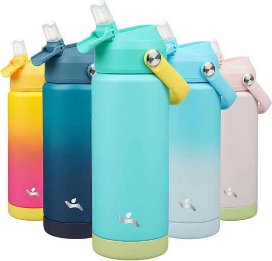 Insulated Water Bottle with Straw Lid,18 Oz Stainless Steel Vacuum Metal Bottle with Silicone Handle,Twilight Blue