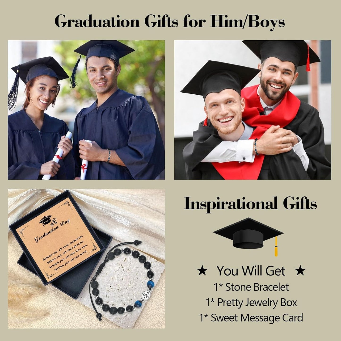 2025 Graduation Gifts for Him Cool High School College Class 5Th 8Th Grade Boy Bracelet Cards Middle School Kindergarten Masters Degree Senior Congratulations Gifts