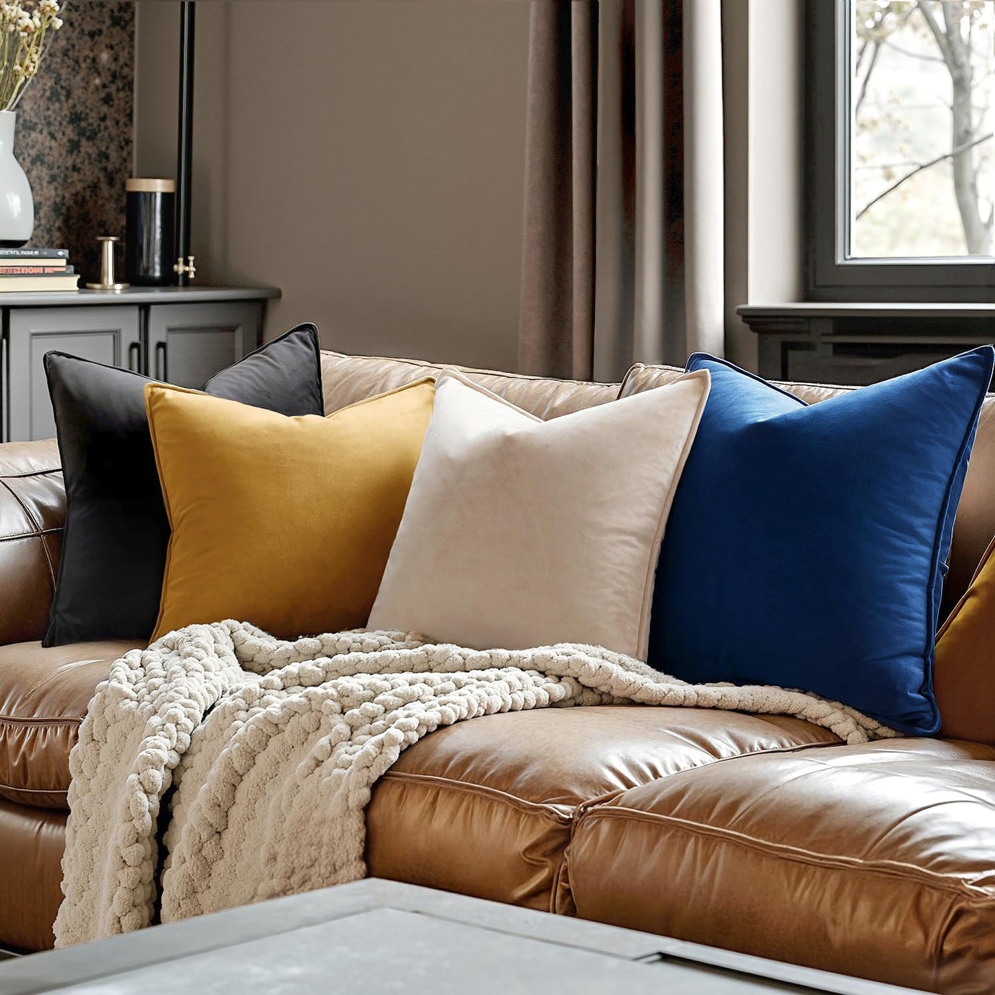 Pack of 2 Navy Blue Decorative Velvet Throw Pillow Cover Soft Pillow Cover Soild Square Cushion Case for Sofa Bedroom Car 18X 18 Inch 45X 45Cm