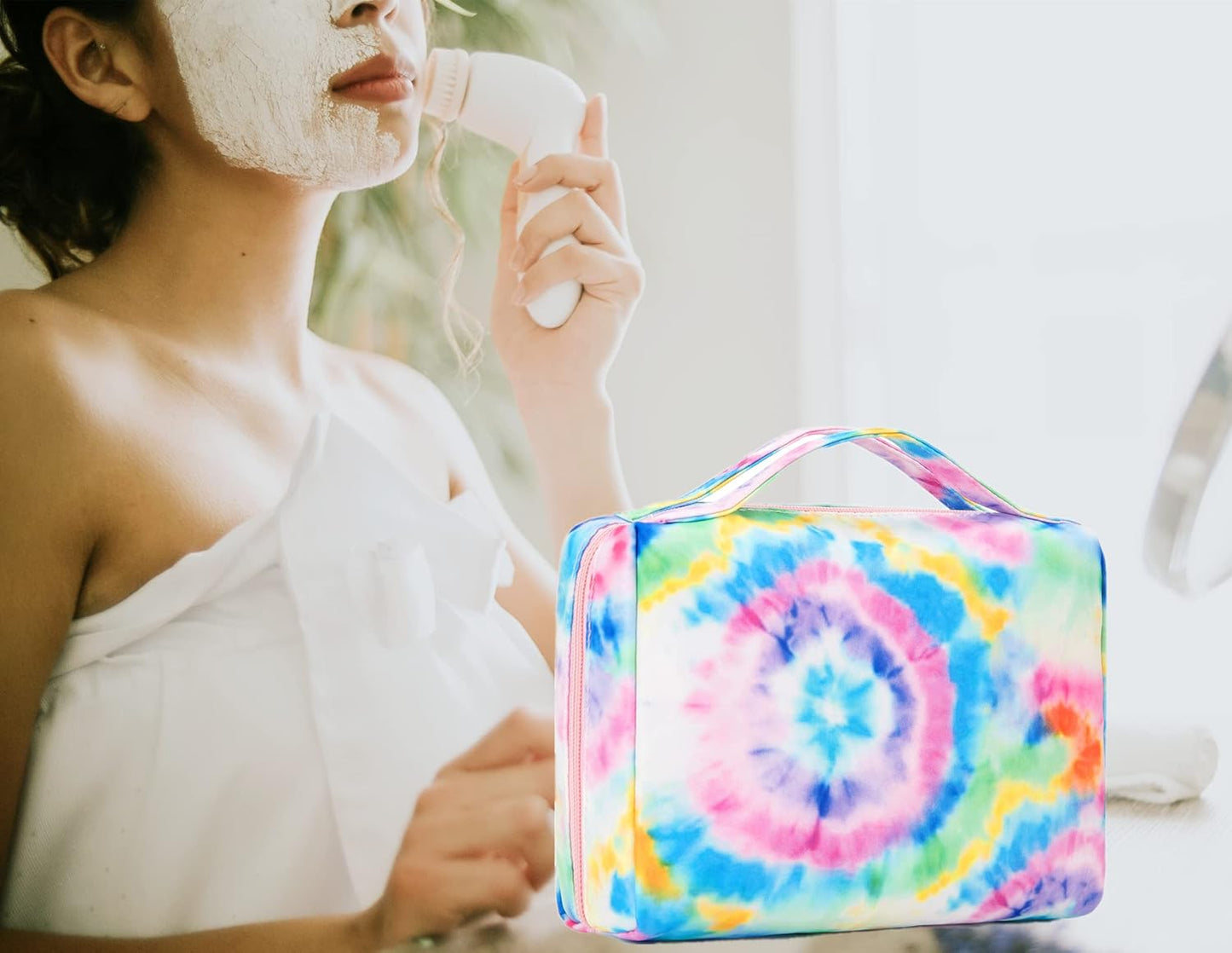 Toiletry Bag Travel Makeup Bag Portable Cosmetic Bag Organizer for Women and Girls (Tie Dye Blue)