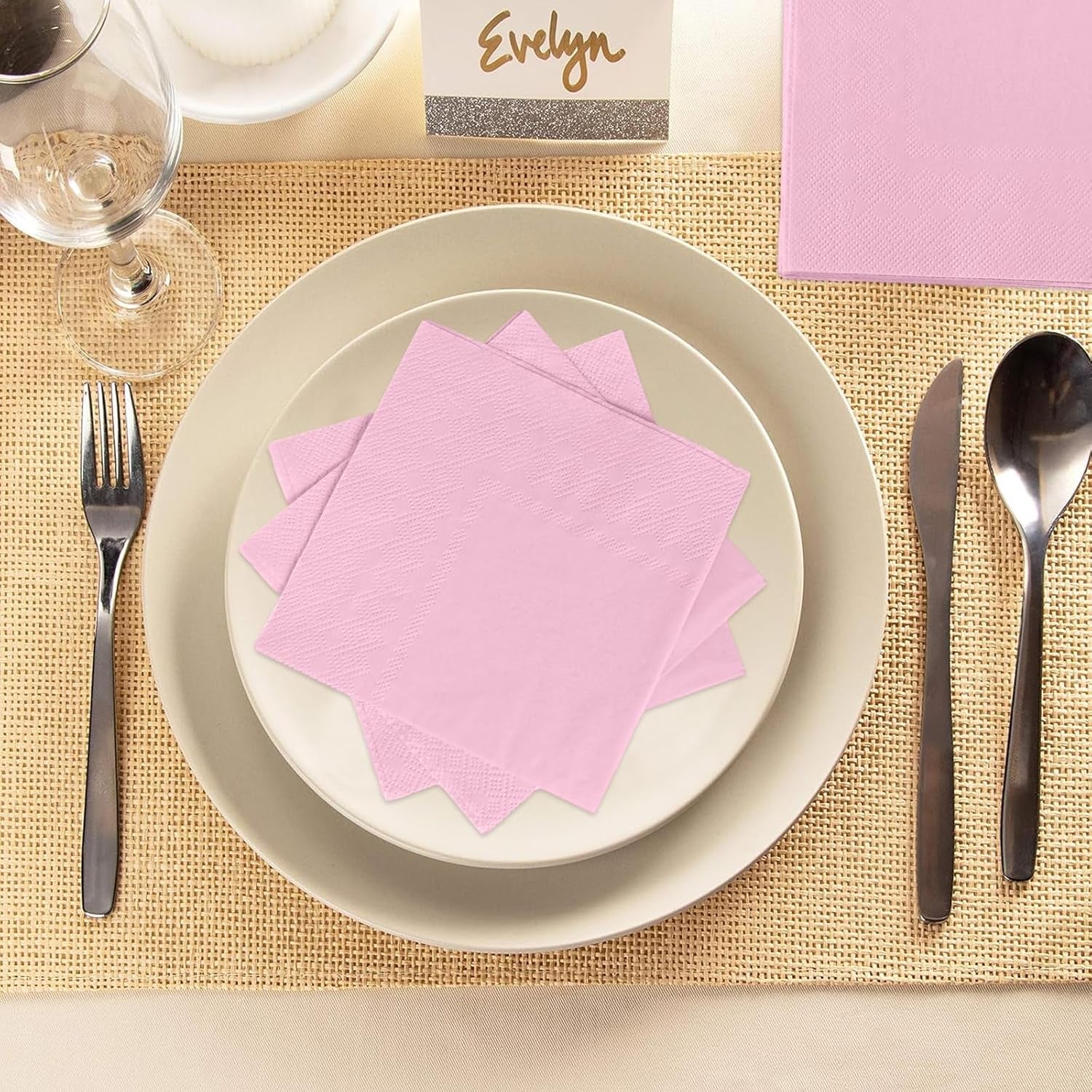 50 Pcs 3-Ply Light Pink Napkins Disposable Pink Cocktail Napkins Dessert for Dinner Wedding Birthday Party Anniversary Party, Baby Shower, Baby Pink Napkins 5 X 5 Inch Folded