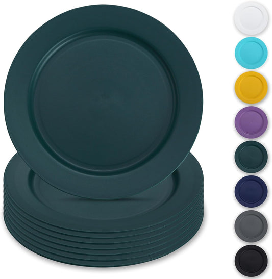 Set of 8 Green Reusable 10" Plastic Plates - Versatile Dinnerware for Home, Garden, Picnic, Camping, and Outdoor Use