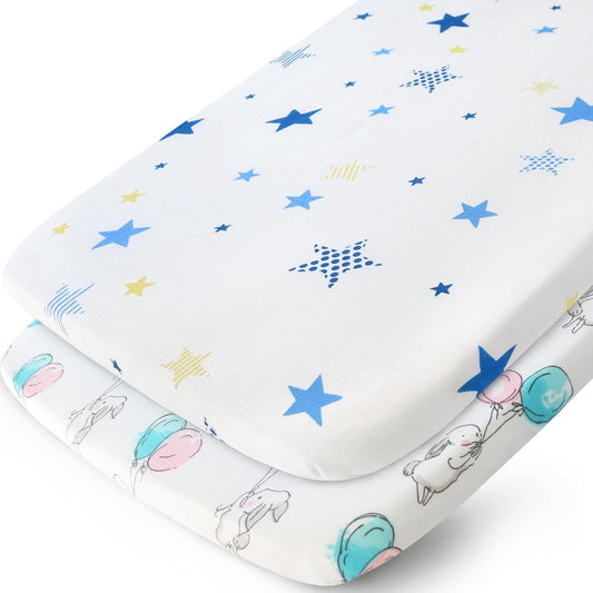 Muslin Bassinet Sheets Fit for AMKE 3 in 1, Besrey, Bellababy, Evolur Stellar, Milliard, Tcbunny and Other Bedside Sleeper Bassinet - 2 Pack