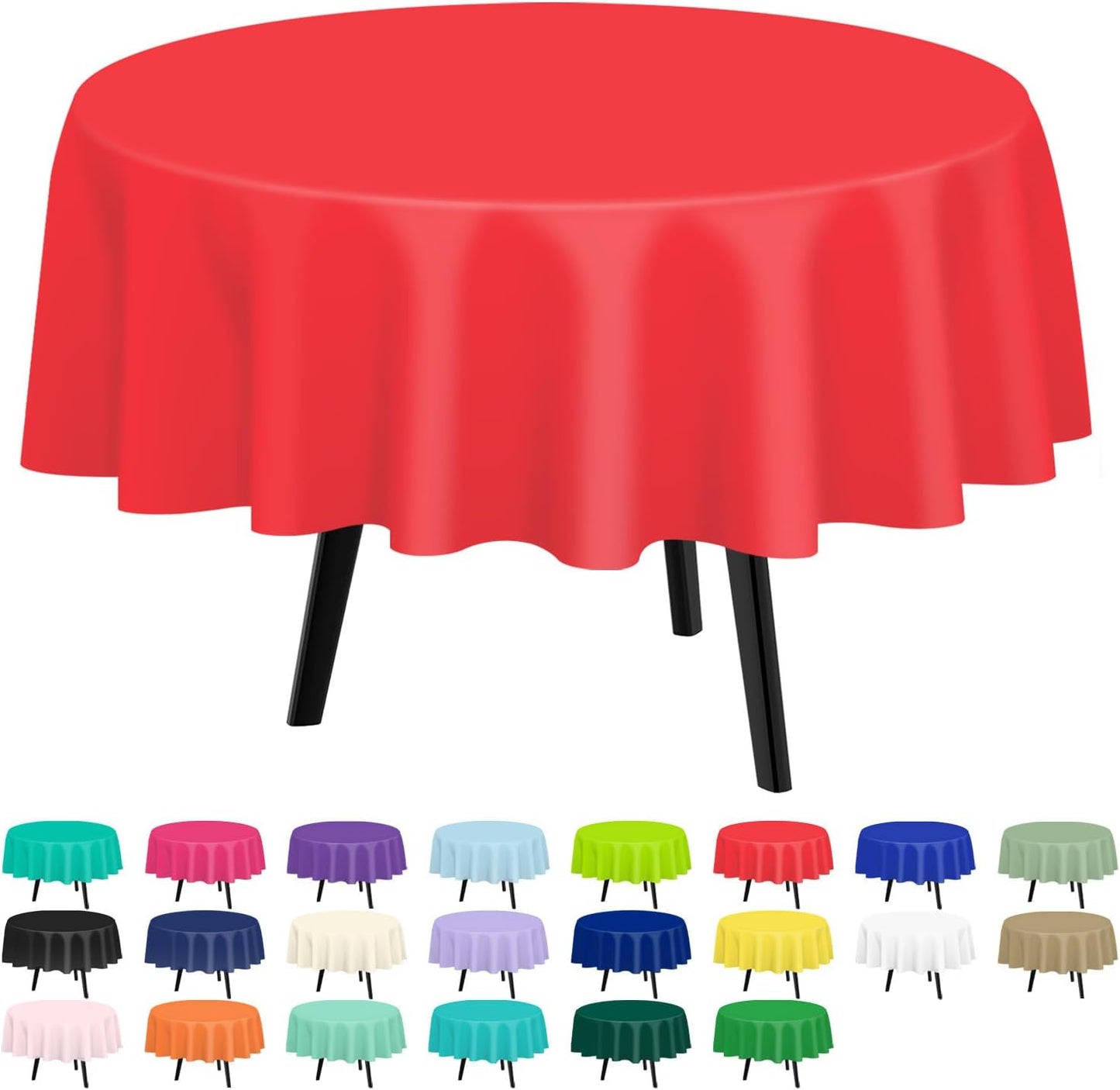 Red round Tablecloth 2 Pack, 84 Inch Plastic Table Cover Disposable for Parties
