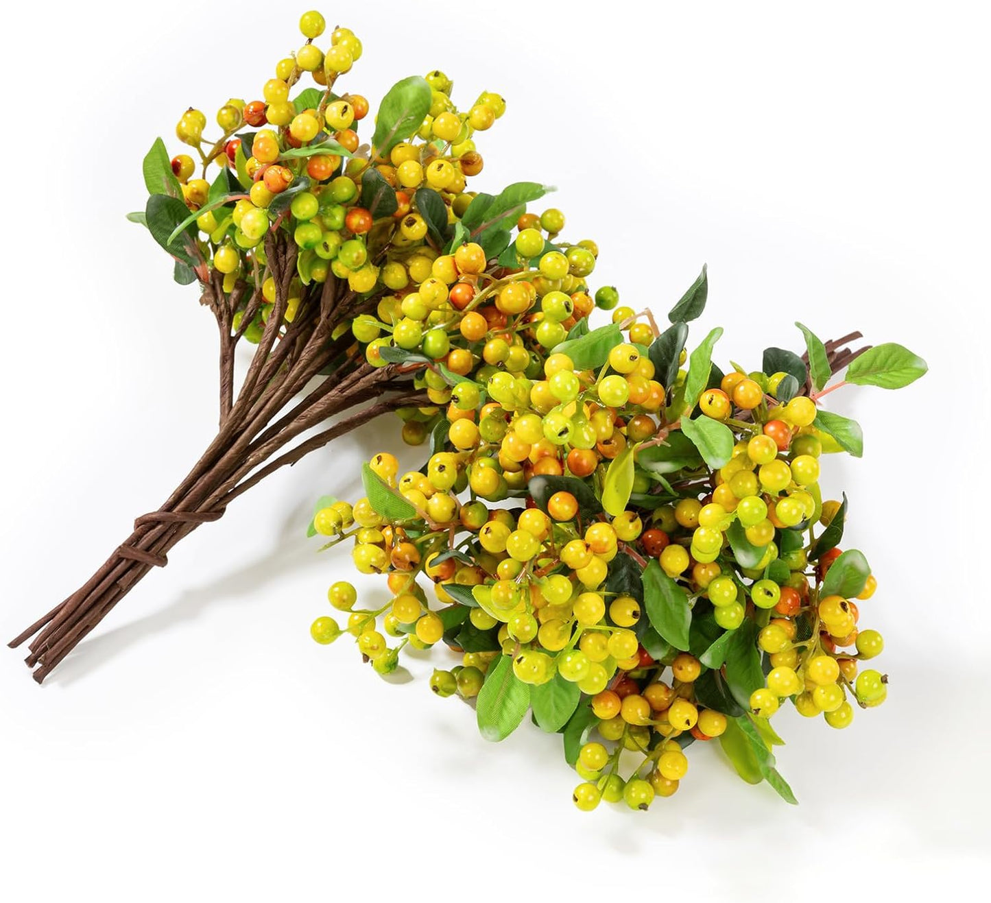 Artificial Orange Fall Berry Stems 20 PCS Fake Berries Branches Spray with Green Leaves 9.8 Inch Small Berry Picks for Thanksgiving Christmas Floral Crafts Home Decor, Orange Yellow