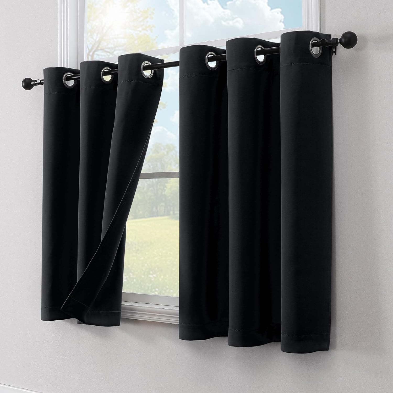 Halloween Black Short Cafe Curtains 36 Inch Length 2 Panels Set, Half Window Grommet Privacy Drape Tiers for Kitchen, Thermal Insulated Curtains Blackout for Bathroom Shades, W40 X L36