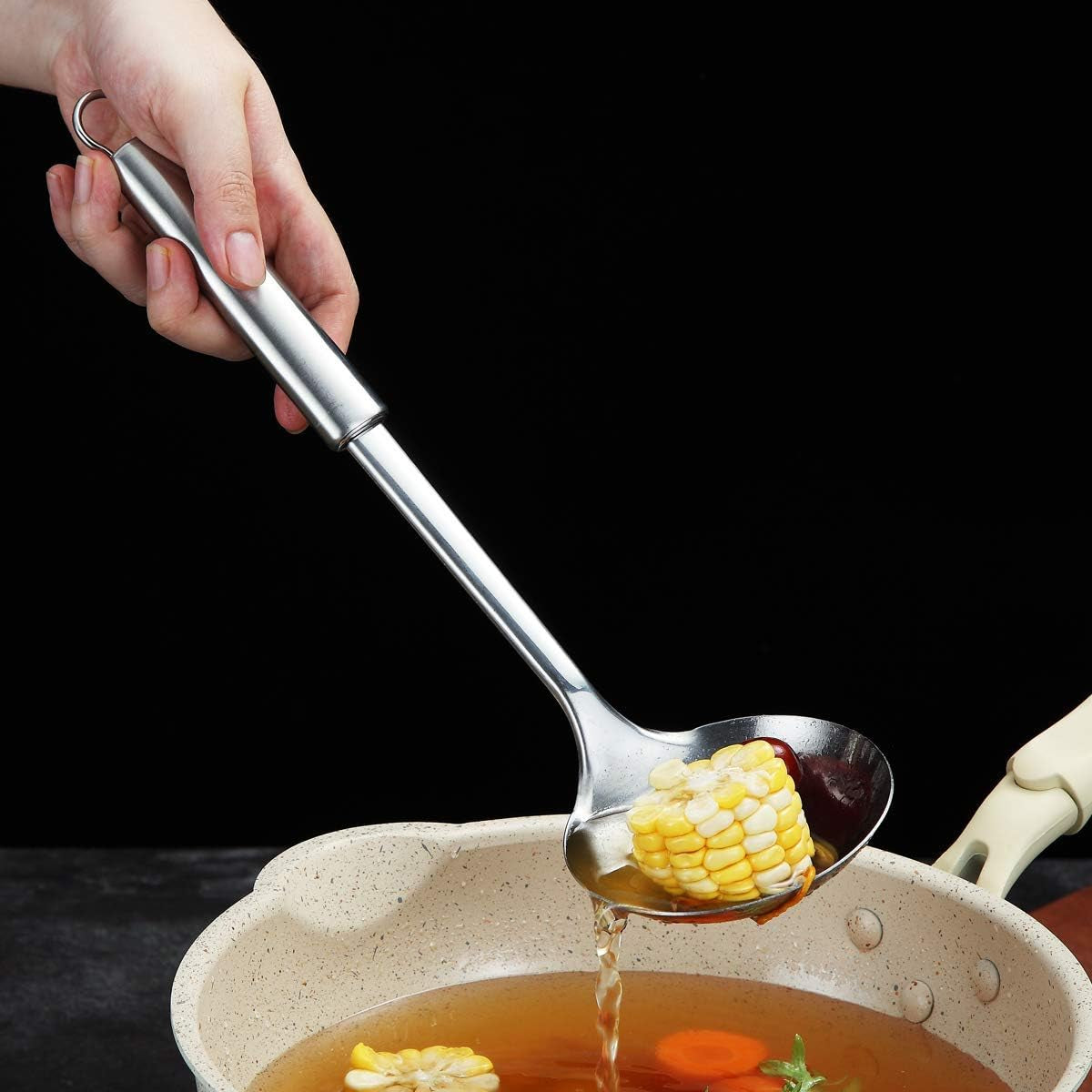 Professional Stainless Steel Soup Ladle - Heat Resistant, Non-Stick, Dishwasher Safe Kitchen Tool