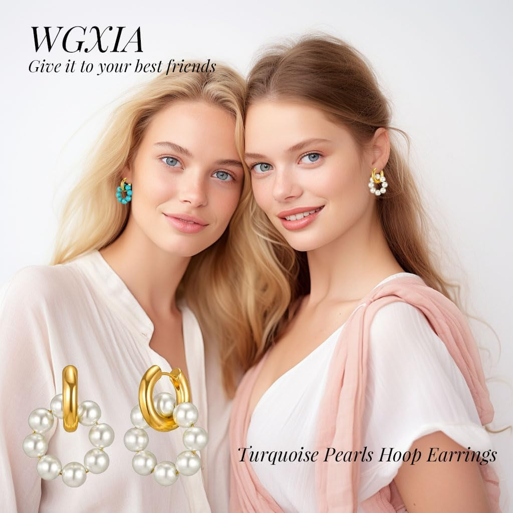 Gold Pearl Huggie Earrings for Women  Trendy Pearls Hoop Earrings Hypoallergenic Earrings for Sensitive Ears for Mother Daughter Girlfirend Jewelly Christmas Birthday Present