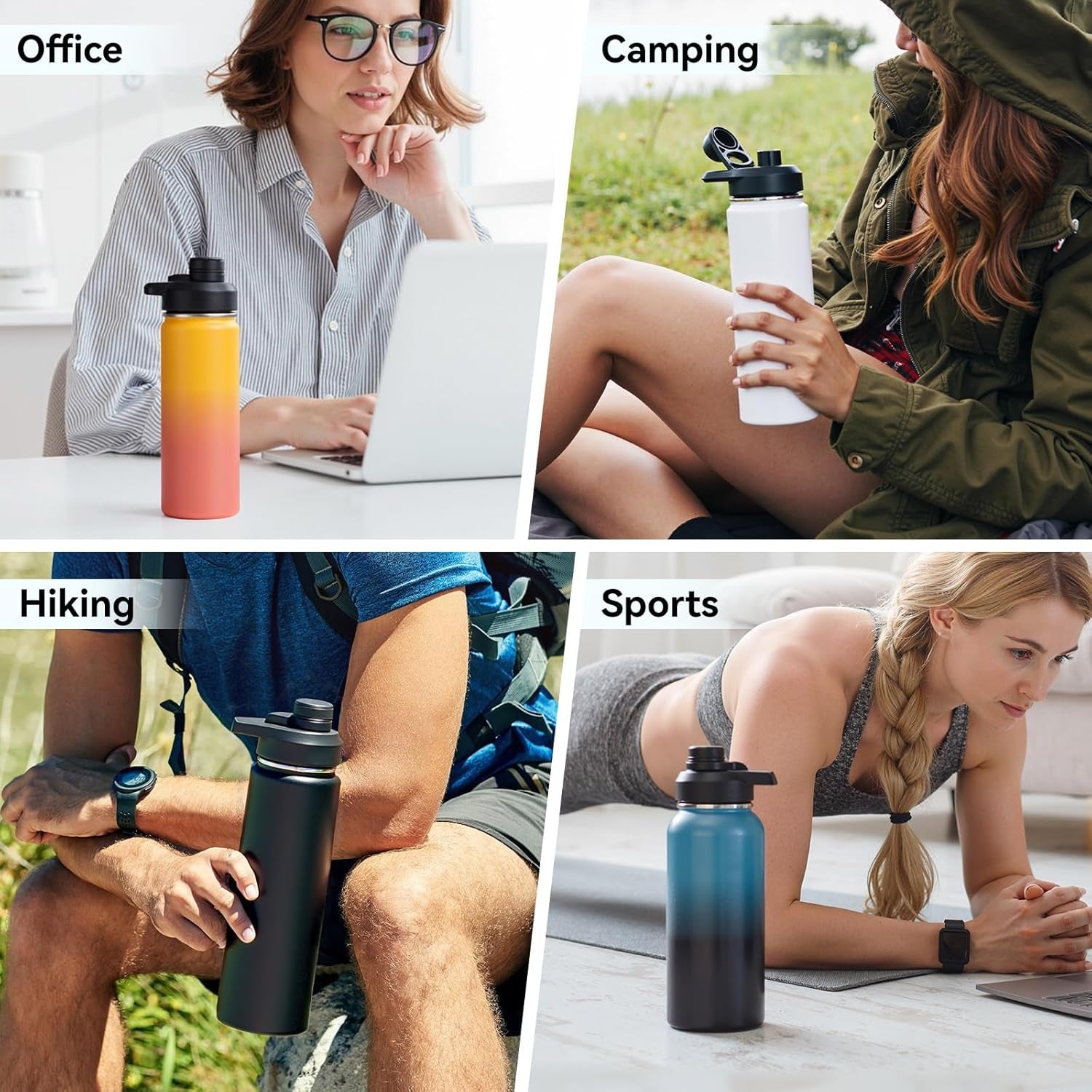 18 Oz Insulated Water Bottle with Handle, 304 Stainless Steel Water Bottles with Wide Mouth, Double Wall Vacuum Sports Water Bottle, BPA Free, Keep Cold and Hot, Yellow&Orange