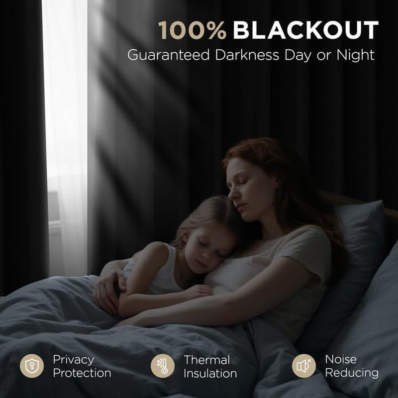 Black Thermal Insulated Blackout Curtains, 96-Inch Length, Set of 2 Panels for Bedroom and Living Room (W52 x L96 Inch, Black)