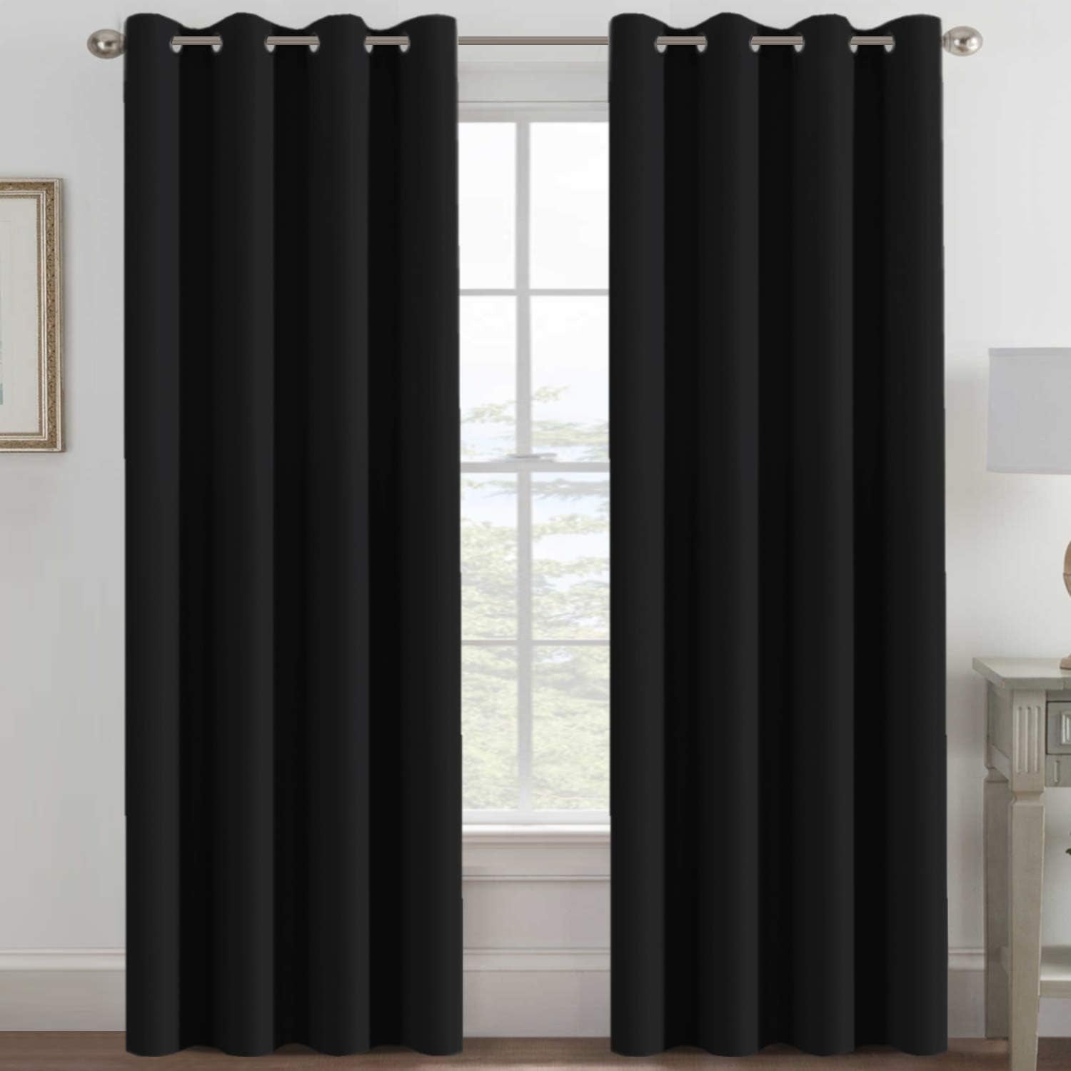 100% Blackout Curtains for Bedroom Black Out Curtains 96 Inch Thermal Insulated Long Blackout Curtains for Living Room, Energy Saving Curtains for Patio Door Grommet (1 Panel, Jet Black)