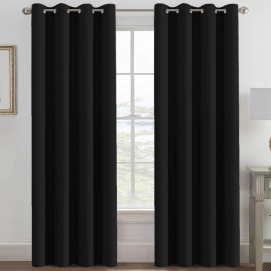 100% Blackout Curtains for Bedroom Black Out Curtains 96 Inch Thermal Insulated Long Blackout Curtains for Living Room, Energy Saving Curtains for Patio Door Grommet (1 Panel, Jet Black)