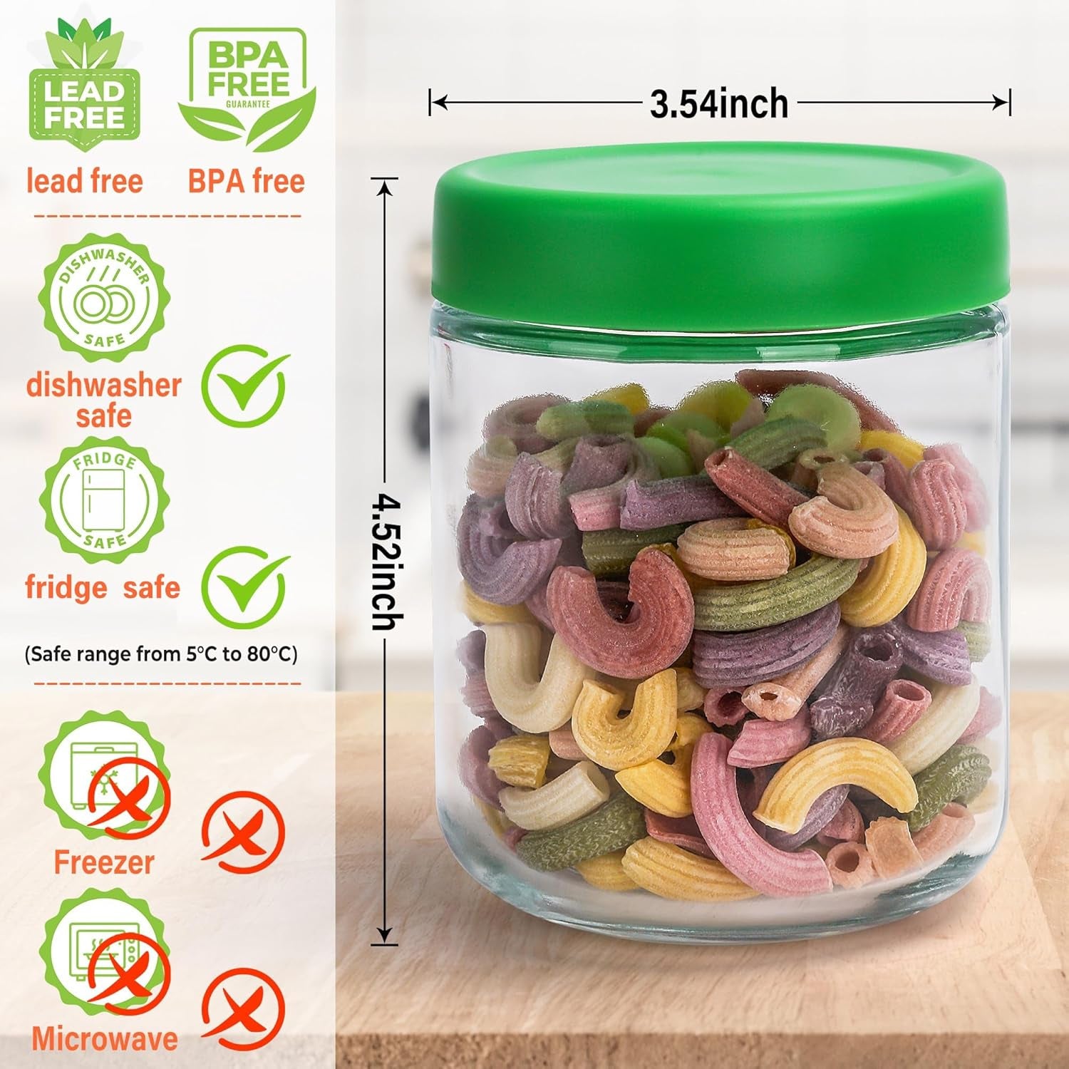 16Oz Glass Jars for Overnight Oats Snacks Salad Yogurt Pudding Cereal Candy Storage Containers Meal Prep Mason Jar with Airtight Lids,6 Pack