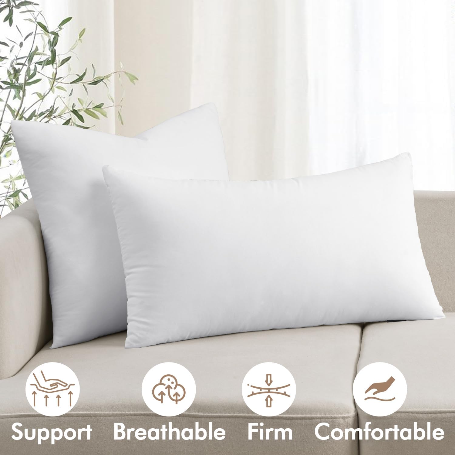 16X20 Inch Premium Lumbar Throw Pillow for Bed Sofa Couch Virgin Microfiber with 100% Cotton Cover Decorative Throw Pillow Insert Stuffer Form
