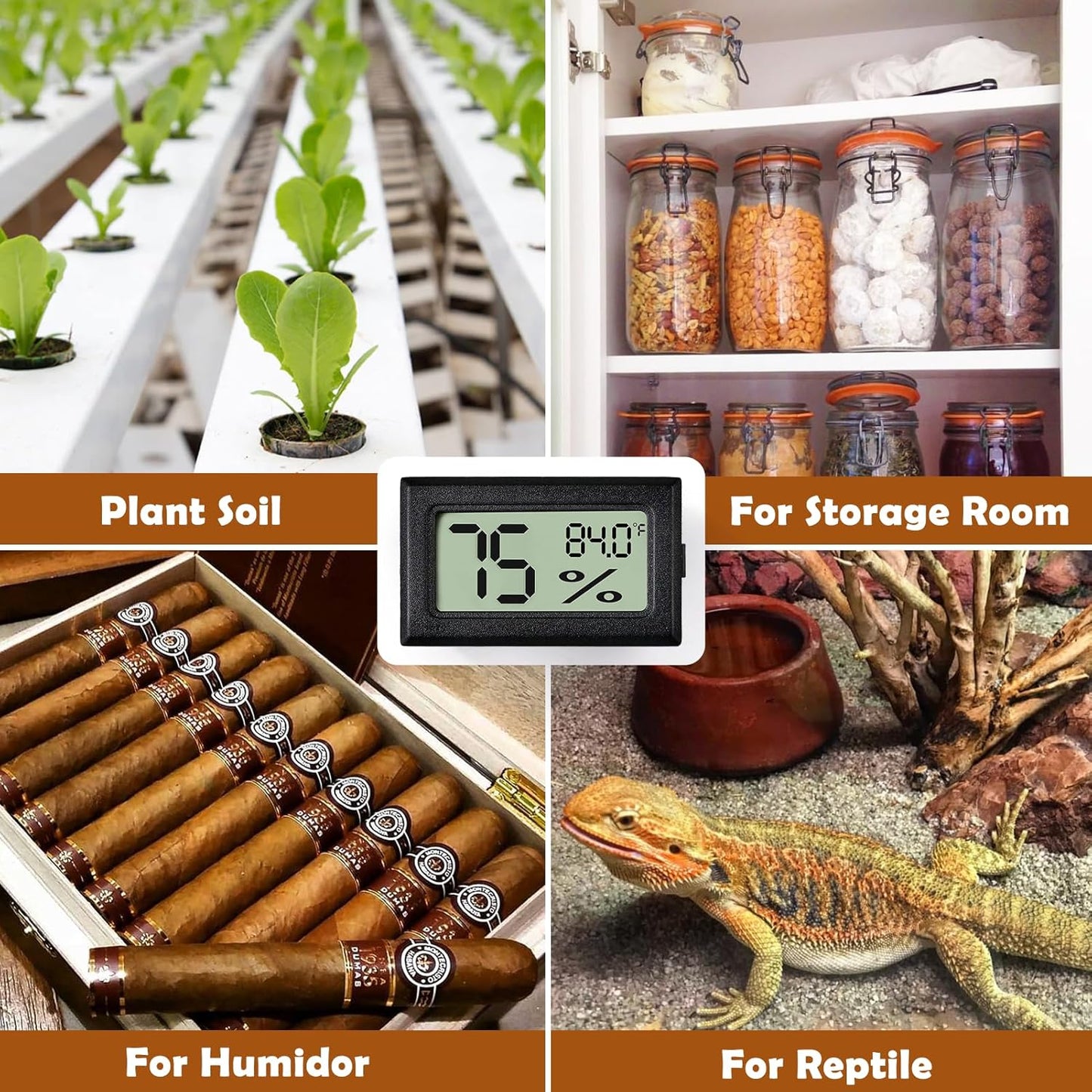Reptile Thermometer and Humidity Gauge,2Pcs Digital Hygrometer Adhesive Reptile Terrarium Hydrometer,Bearded Dragon Tank Accessories,Pet Humidity Meter Supplies for Leopard Crested Gecko,Snake,Lizard