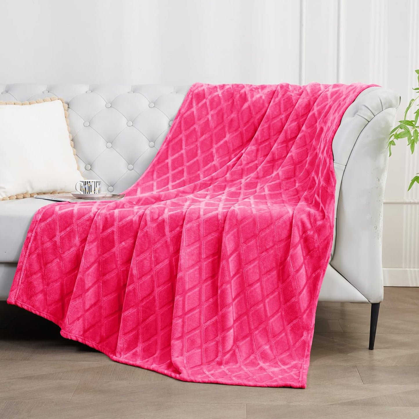 Lightweight Fleece Throw Blanket in Soft Hot Pink with Decorative Pattern, Ideal for Couch and Sofa Bed, 50x70 Inches, All-Season Use