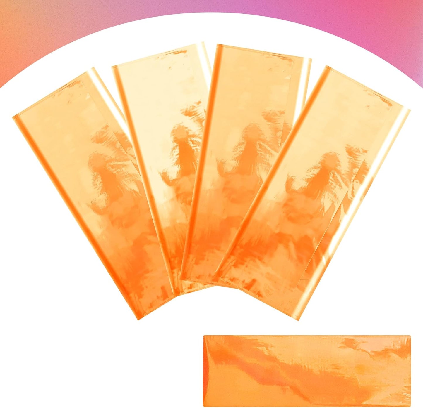 Set of 4 Orange Iridescent Disposable Tablecloths - 40 x 108 inches Shiny Laser Glitter Plastic Covers for Party, Wedding, and Banquet Decorations