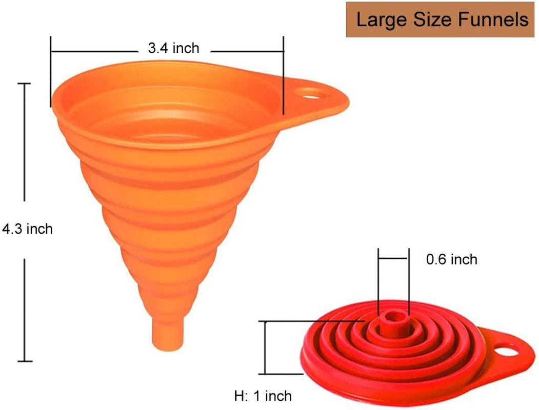 Silicone Collapsible Kitchen Funnels 4 Pack + Wide Mouth Canning Funnels 3 Pack