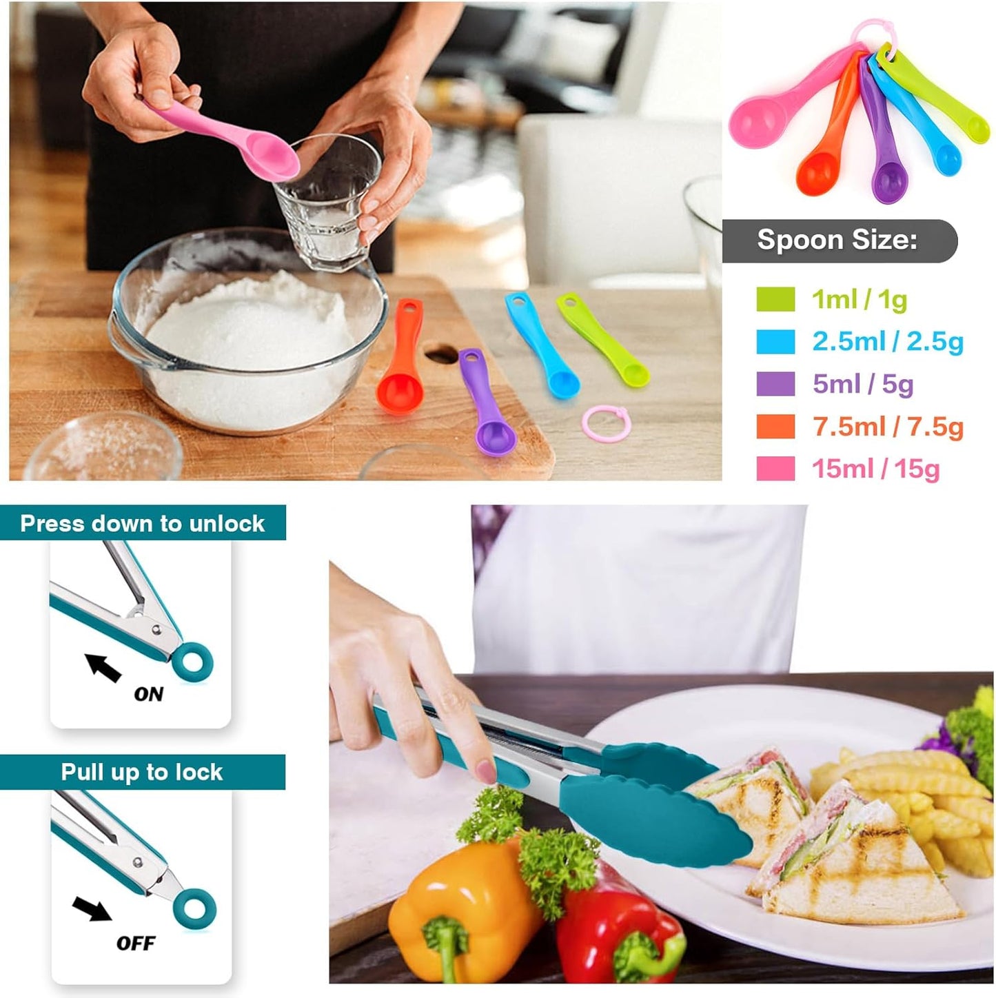 14 Pcs Silicone Spatulas Set, Heat Resistant Rubber Spatula for Nonstick Cookware, Include Spatulas, Cooking Spoons, Kitchen Tong, Baking Utensils, Dishwasher Safe, Multicolor