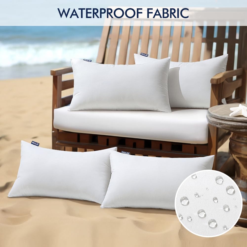 Pack of 4 12X20 Inch Outdoor Pillow Inserts Waterproof Decorative Throw Pillow Insert, Rectangle Lumbar Garden Pillow Form for Patio Sofa Couch