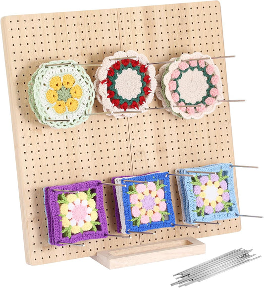 17-Inch Foldable Crochet Blocking Board with 30 Pegs - Handcrafted Wooden Mat for Crochet Projects, Perfect Gift for Crochet Enthusiasts