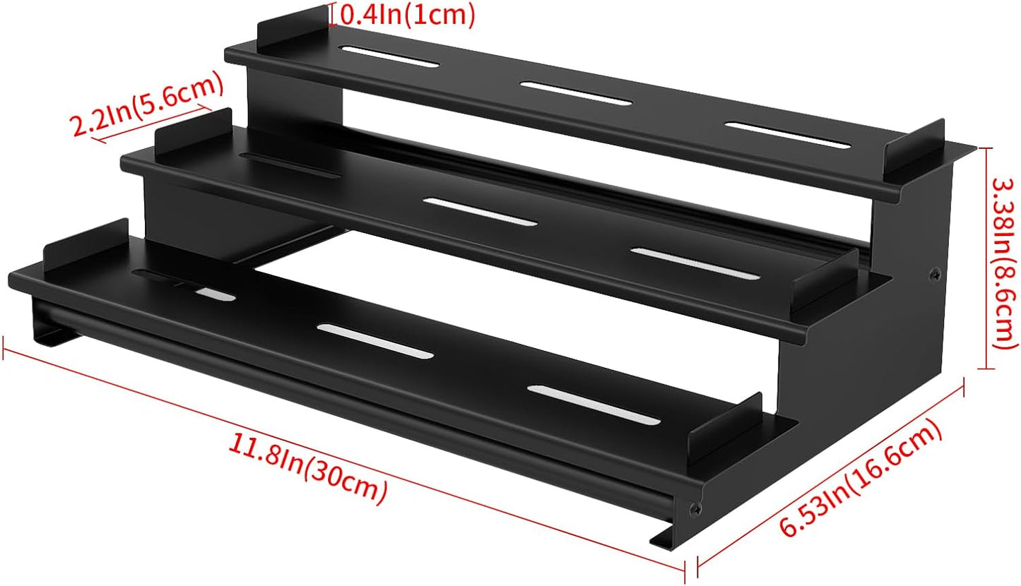 2 Pack Spice Rack Organizer for Cabinet, 3 Tier Seasoning Organizer, Metal Step Shelf Countertop Spice Racks for inside Cabinets, Kitchen, Black
