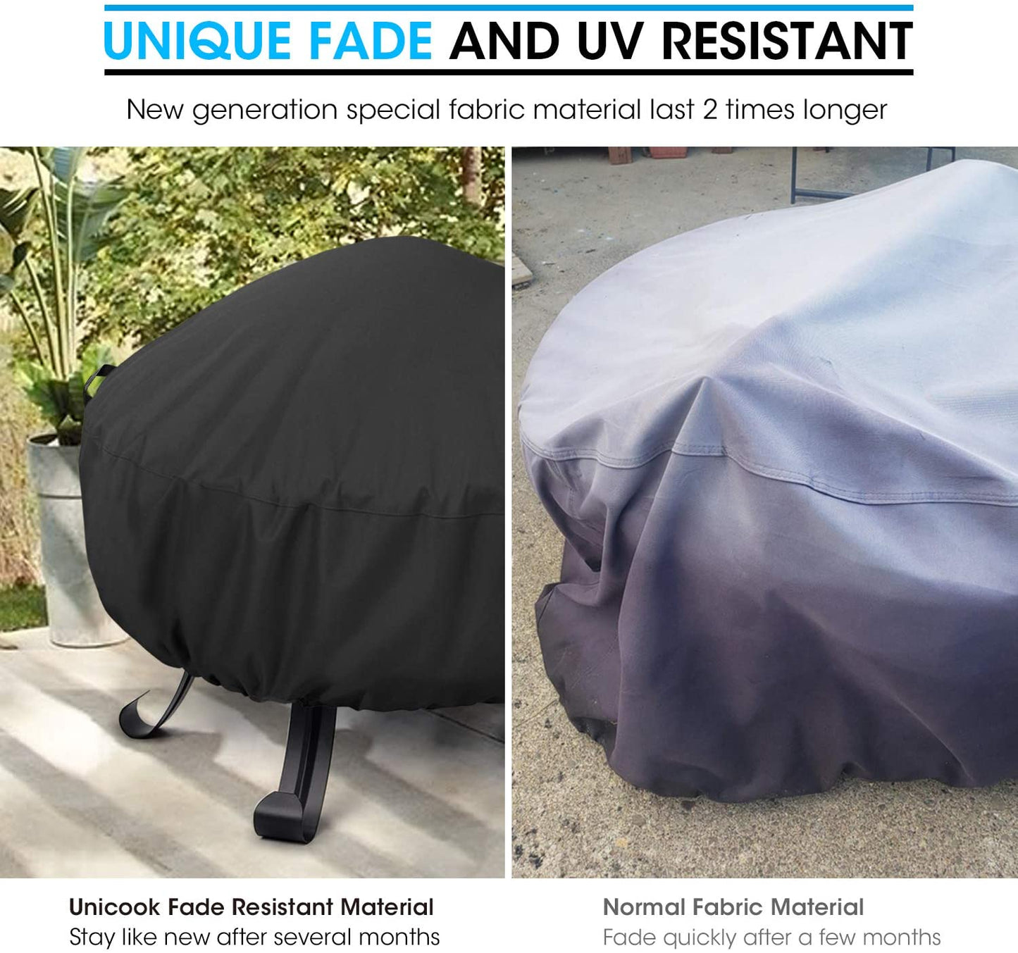 round Fire Pit Cover 32 Inch, Heavy Duty Waterproof Firepit Cover Small, Patio Fire Table Cover, Fade and UV Resistant Material, All Weather Protection, 32" Dia X 14" H, Black