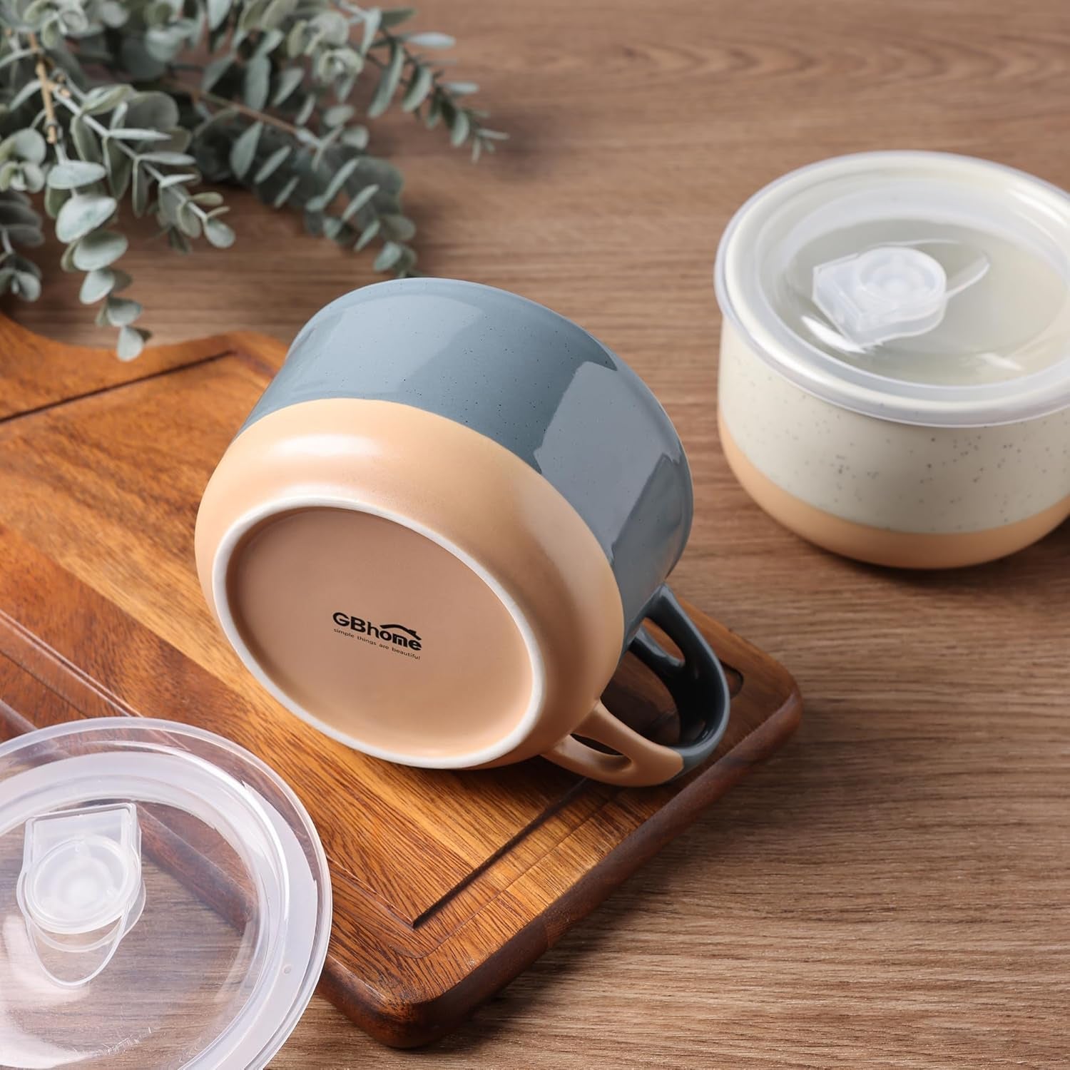 Ceramic Soup Mugs Set of 4 with Handles and Lids, 24 OZ Capacity, Terracotta Underside, Includes Spoons for Soup, Cereal, Salad, Noodles, and Ramen, Microwave and Dishwasher Safe - Colorful Design