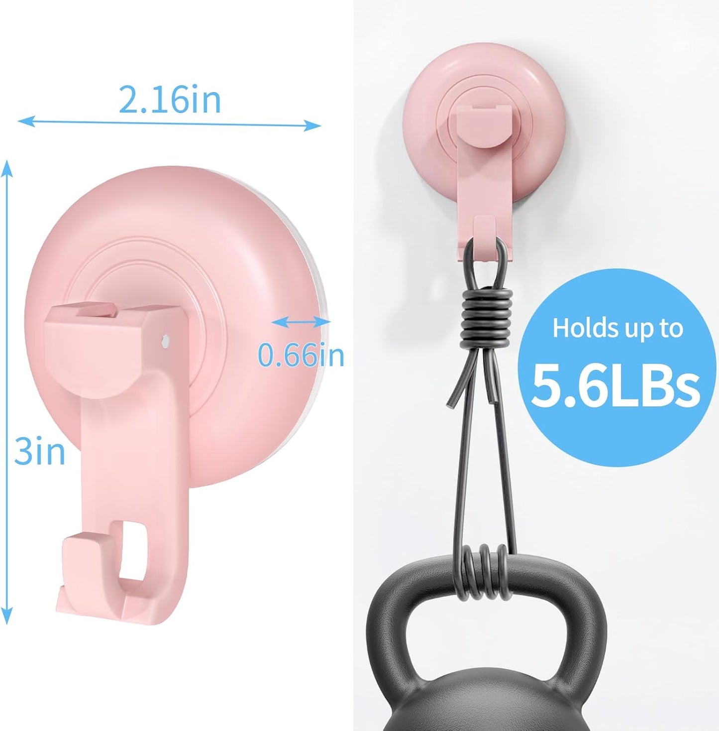 Suction Cup Hooks for Shower, Powerful Vacuum Suction Cup Hook for Towel, Robe, Loofah, No Hole Punched, Reusable Bathroom Towel Hooks, Pink, 4 Pack