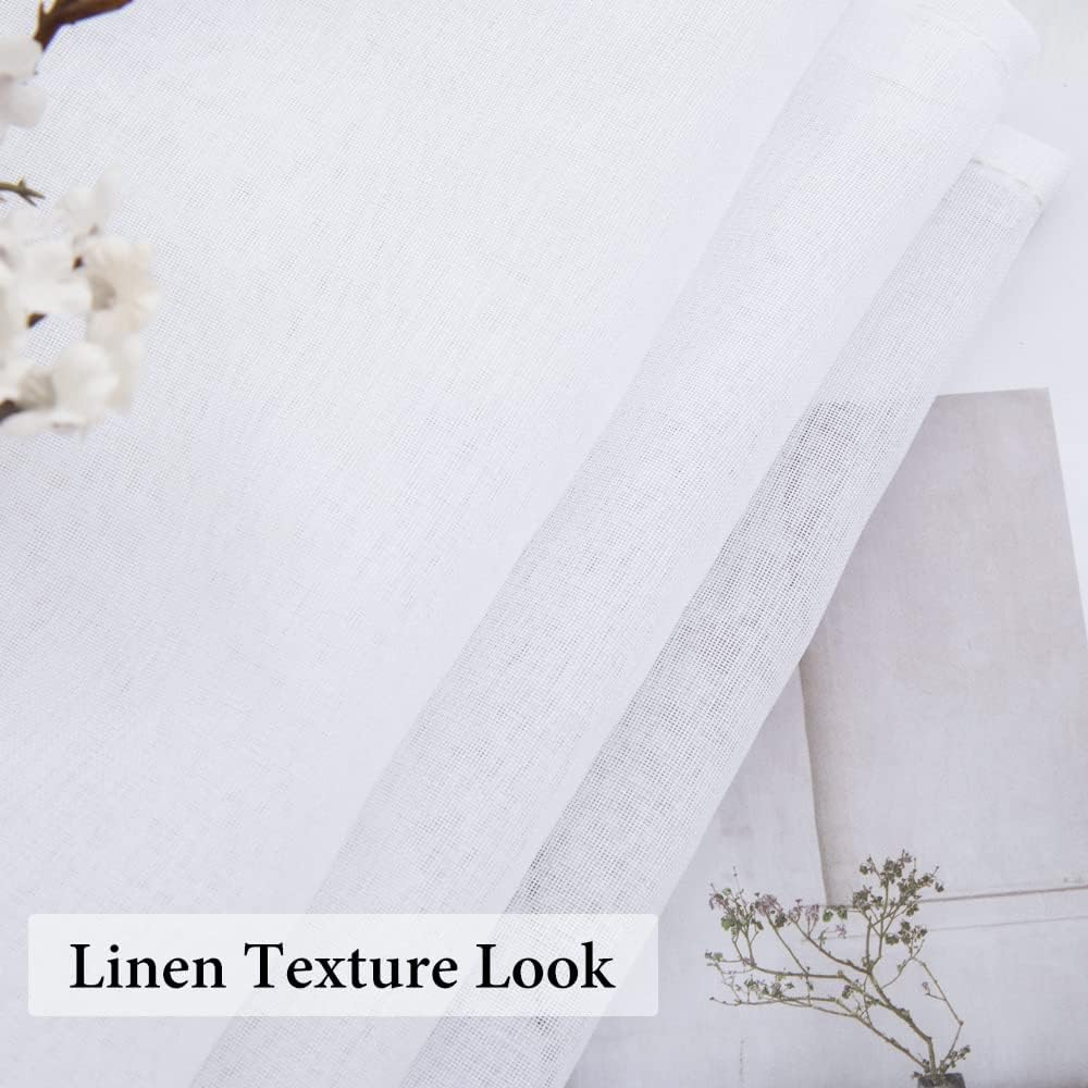 Linen Textured Sheer Curtain Valance Farmhouse Rod Pocket Drapes for Bathroom Cafe Small Window 1 Panel 60 W X 18 L Bundle with Sheer Kitchen Curtains 24 Inches Length 2 Panels, 29 X 24, White
