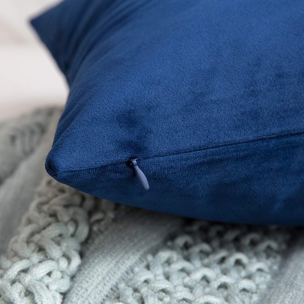 Velvet Soft Soild Decorative Square Throw Pillow Cover and Throw Pillow Insert Hypoallergenic Premium Pillow 12 X 20 Inch 30 X 50 Cm Dark Blue